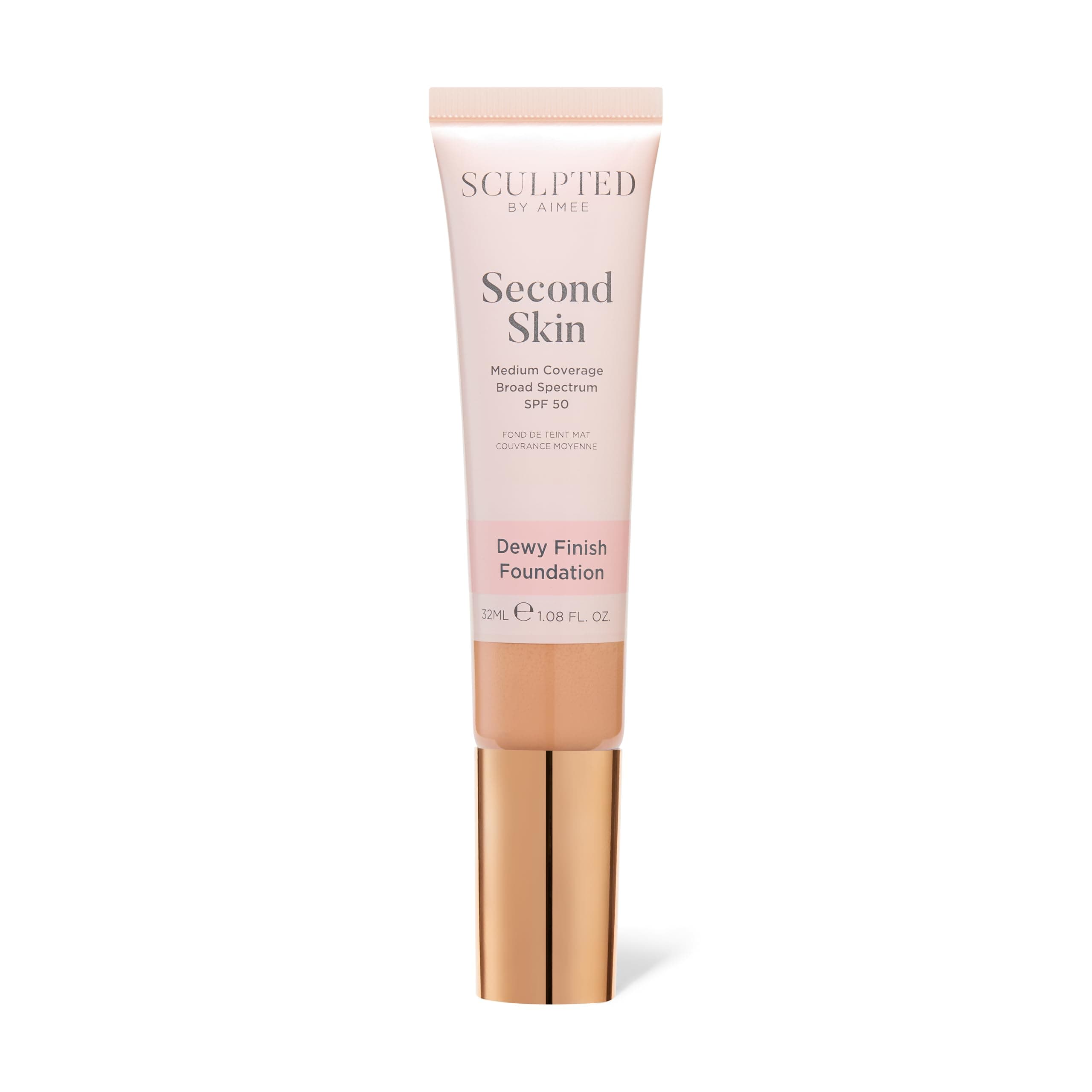 Second Skin Dewy Liquid Face Foundation from Sculpted by Aimee - 32ml Buildable, Medium Coverage Foundation with Dewy Finish, Hyaluronic Acid, Collagen Boosting Formula, SPF 50, (Light Beige 3.9)