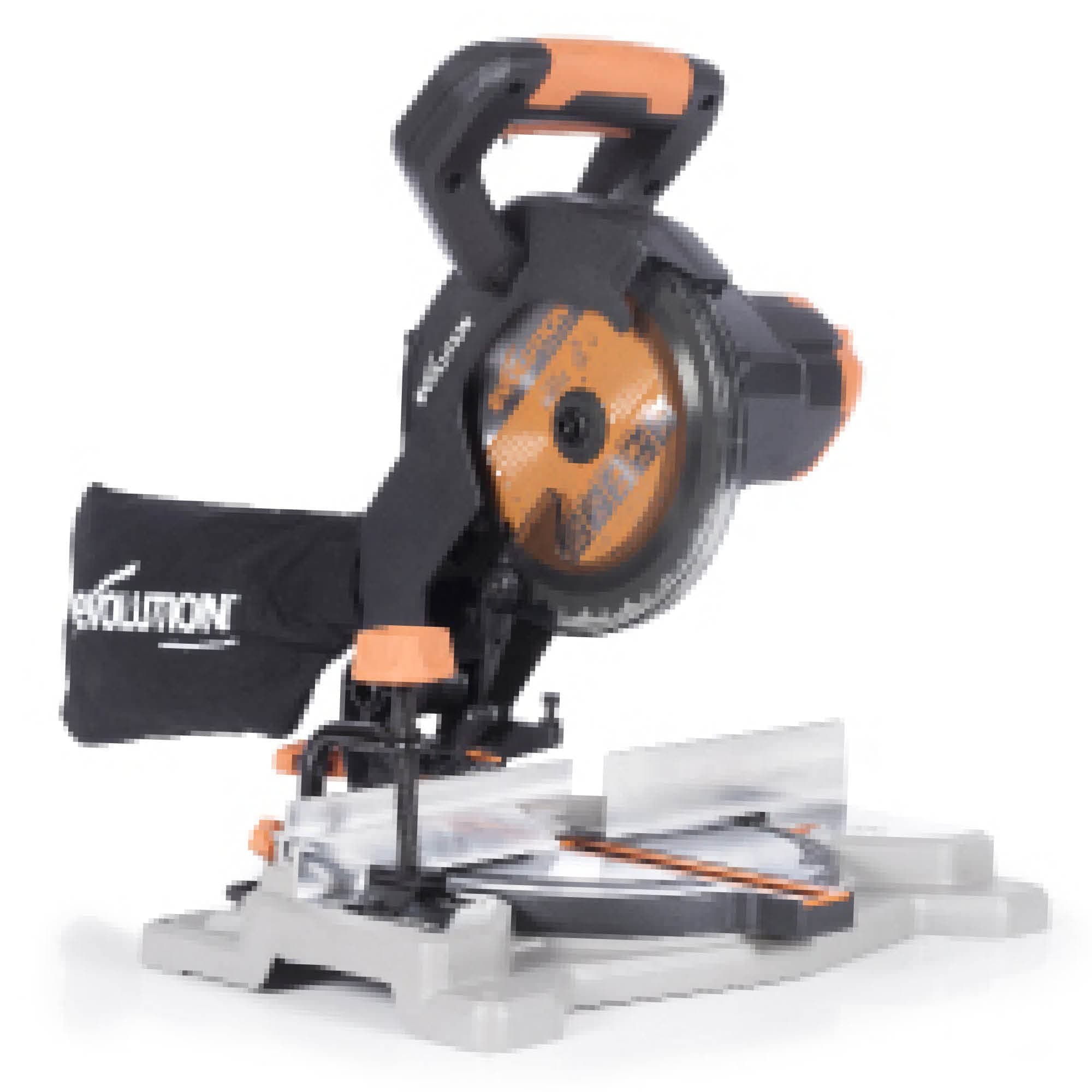Evolution Power Tools R185CMS-Li Cordless Compound Mitre Saw with Multi-Material Cutting, 45° Bevel, 45° Mitre, 850W - includes 185MM TCT Blade, Battery NOT Included, Black/Orange (088-0001)