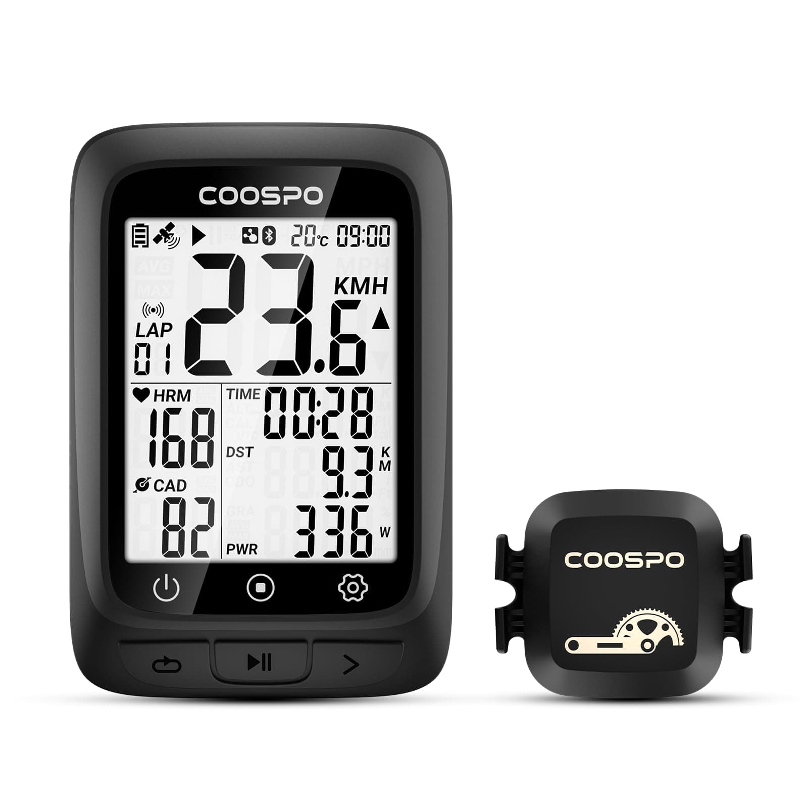 Bike Computer GPS Wireless, ANT+ Cycling Computer with Bluetooth, Multifunctional ANT+ Bicycle Computer with 2.4 LCD Screen, Bike Speedometer with Auto Backlight IP67