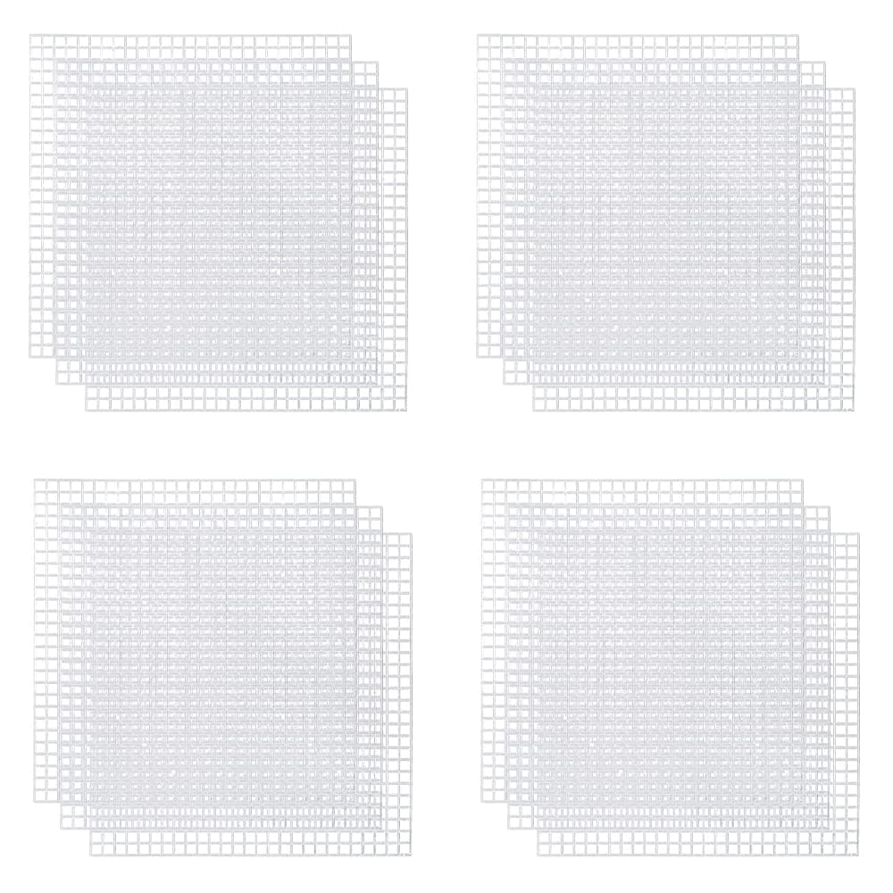 Anluoyi 12 Pcs Plastic Mesh Canvas Sheet Square Cross Stitch Plastic Meshes Blank Rug Hooking Mesh Canvas Mat for DIY Crafts Embroidery Knit, White