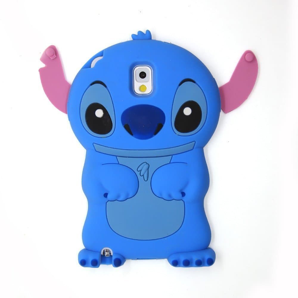 HELPYOU Blue/Pink Samsung Note III Cartoon Stitch Movable Ear Pattern Soft Silicone Case Skin Protective Cover for Samsung Galaxy Note 3 III N9000