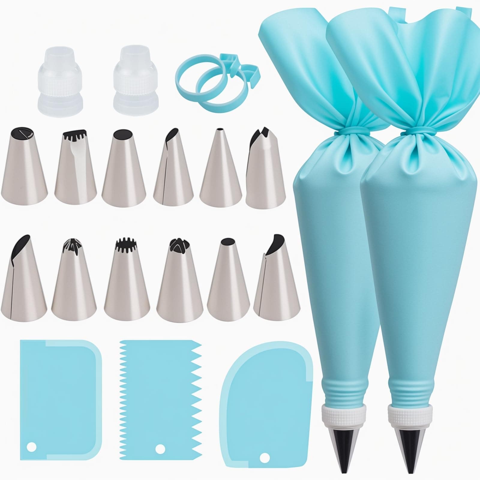 WOFEIS Reusable Piping Bags and Tips Cake Decorating Tools Kit Baking Supplies Cupcake Icing Tips with Nozzle Pastry Bag for Baking Decorating Cake