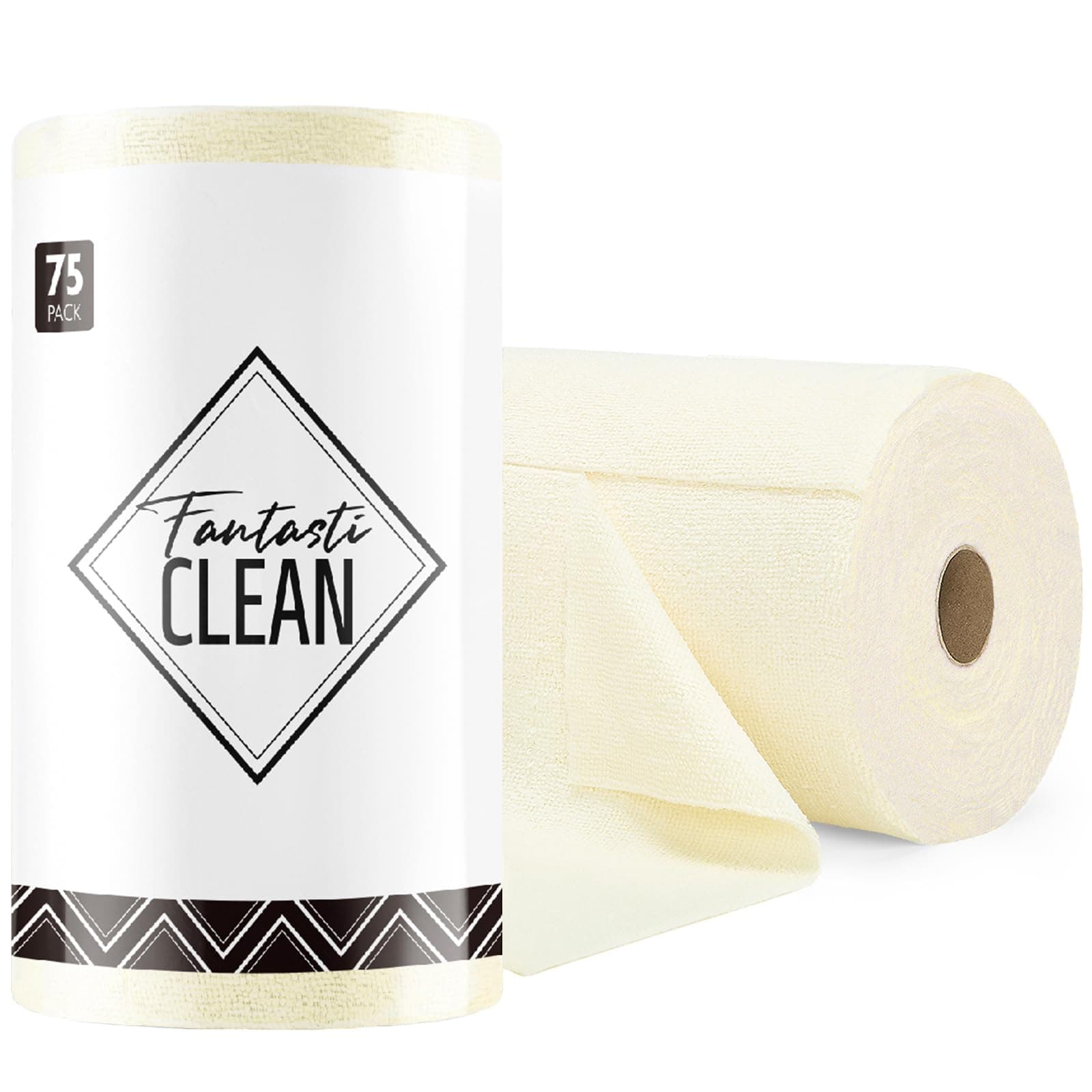 Fantasticlean Microfiber Cleaning Cloth Roll -75 Pack, Tear Away Microfiber Towels, 12" x 12", Reusable, Washable, Scratch Free, Ultra Absorbent Dish Rags for Car, Home, Garage or Shop (Beige)