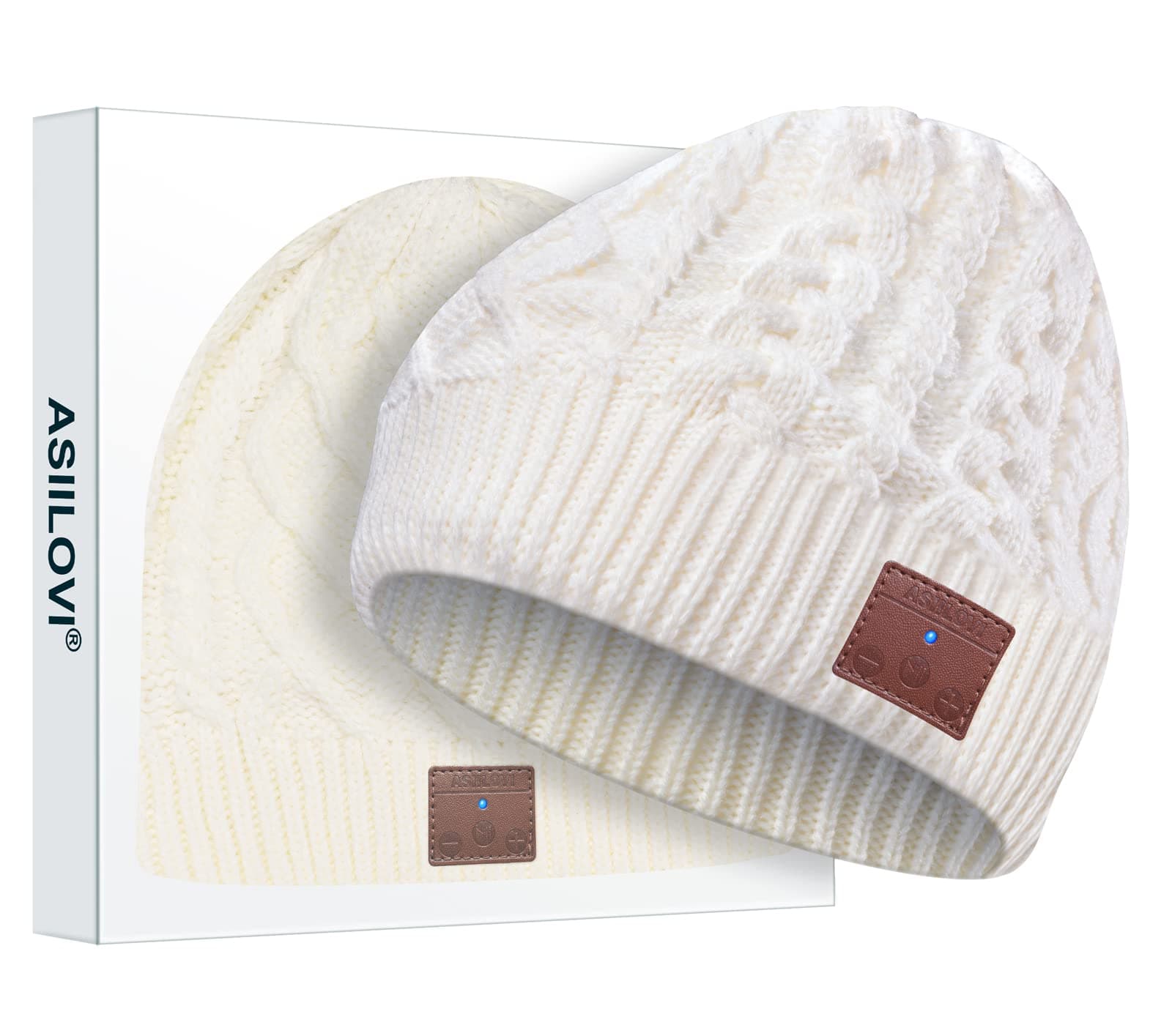 ASIILOVI Bluetooth Beanie for Women, Double-Layer Wool Lining Bluetooth Hat Beanie for Women/Girls/Teens/Family, 20hrs Playing, Gift Packaging for Christmas Stocking Stuffers Thanksgiving (02-White)