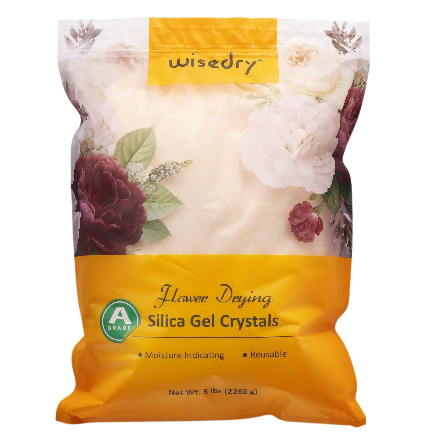 wisedry Silica Gel for Drying Flowers 5 LBS (2.2 KG), Fine Crystals < 1 mm, Silica Gel with Indicator, Reusable
