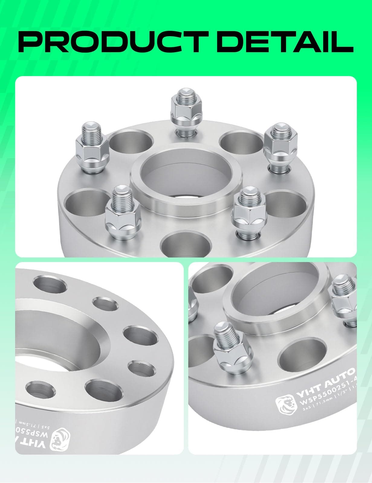 YHTAUTO 5x5 Hub Centric Wheel Spacers 1.5 Inch Fits 1999-2018 JK JL XK WK WJ Jeep Grand Cherokee Wrangler Commander 5x127mm Tire Spacers w/1/2-20 & 12.9 Grade Studs 71.5mm Hub Bore 5 Lug 4PCS Silver