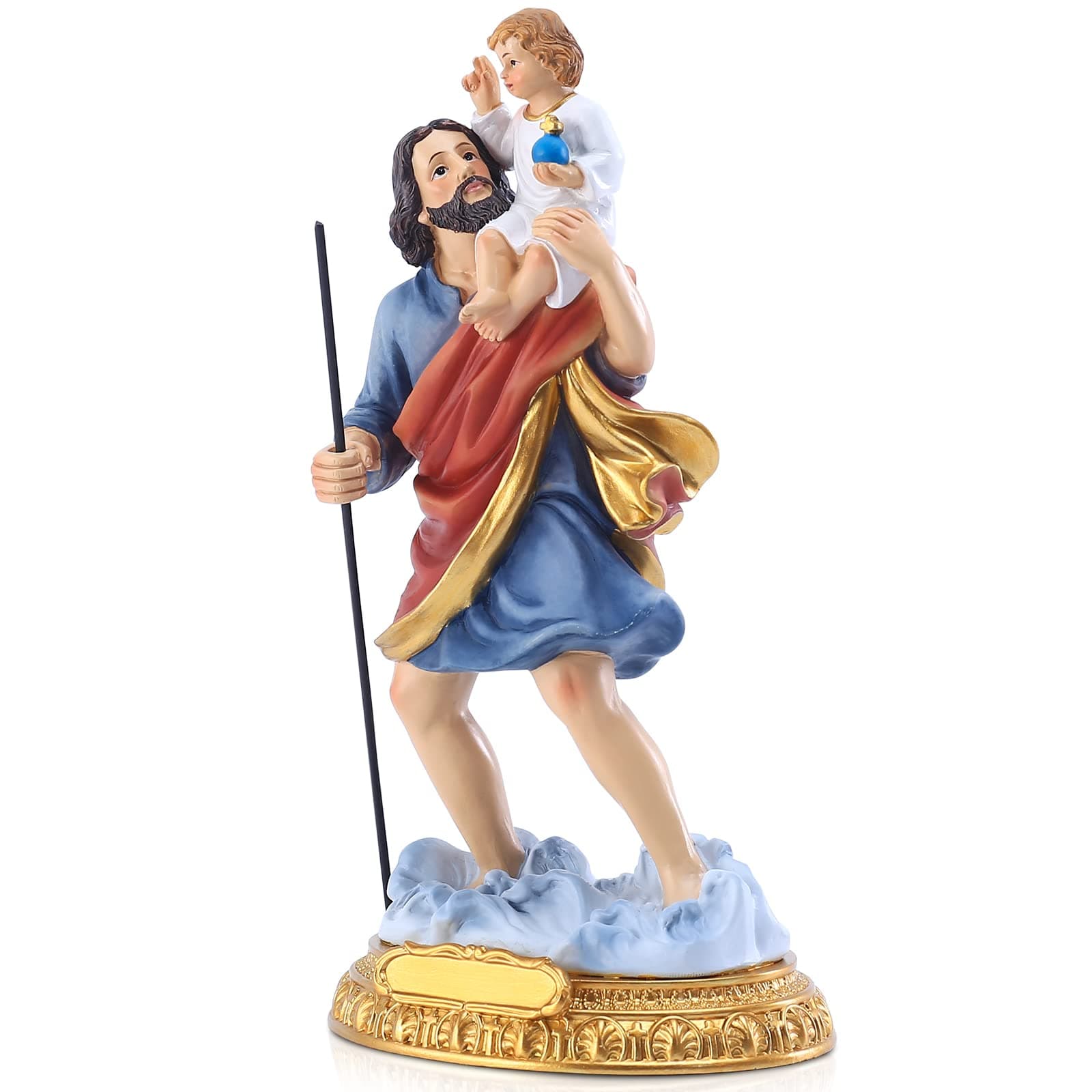 8.7" H Saint Christopher Statue, Religious Collection Patron Saint Statues Of Travelers, Catholic Gift Resin Christopher Statue, Suitable For Indoor Filling or Religious Enthusiasts Collection