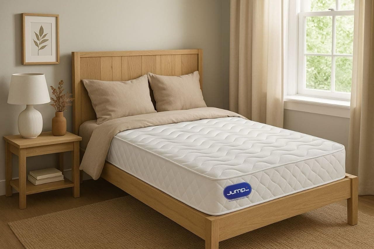 Jumpi 4ft6 Double Memory Foam Spring Mattress - 9 Inch Depth Medium Firm Orthopedic Support Hypoallergenic Breathable fabric - Cool Blue Memory foam 22cm Thick Mattress