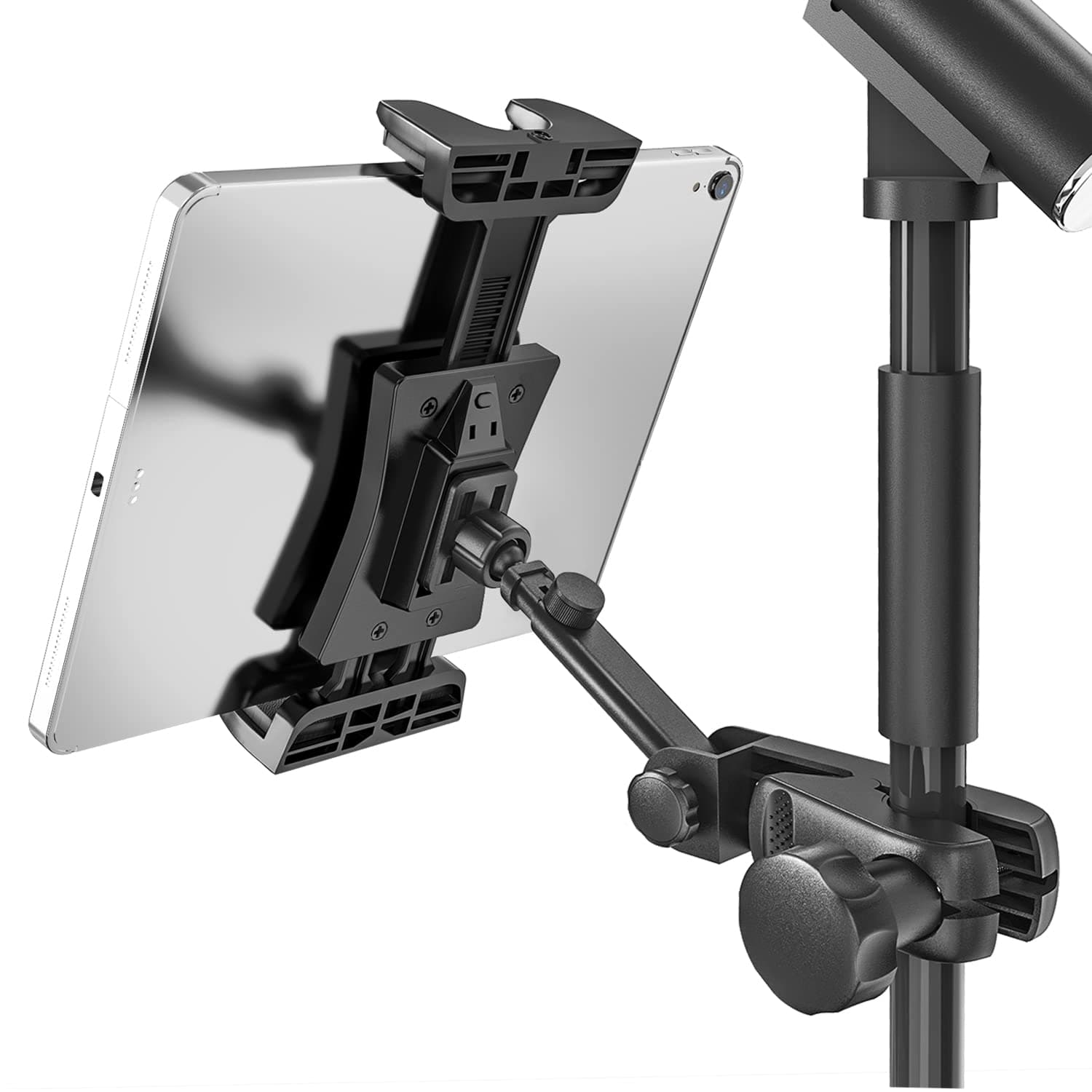 Microphone Music Stand iPad Tablet Smartphone Holder Mount - Fits Devices from 4.7 to 12.9 Inches