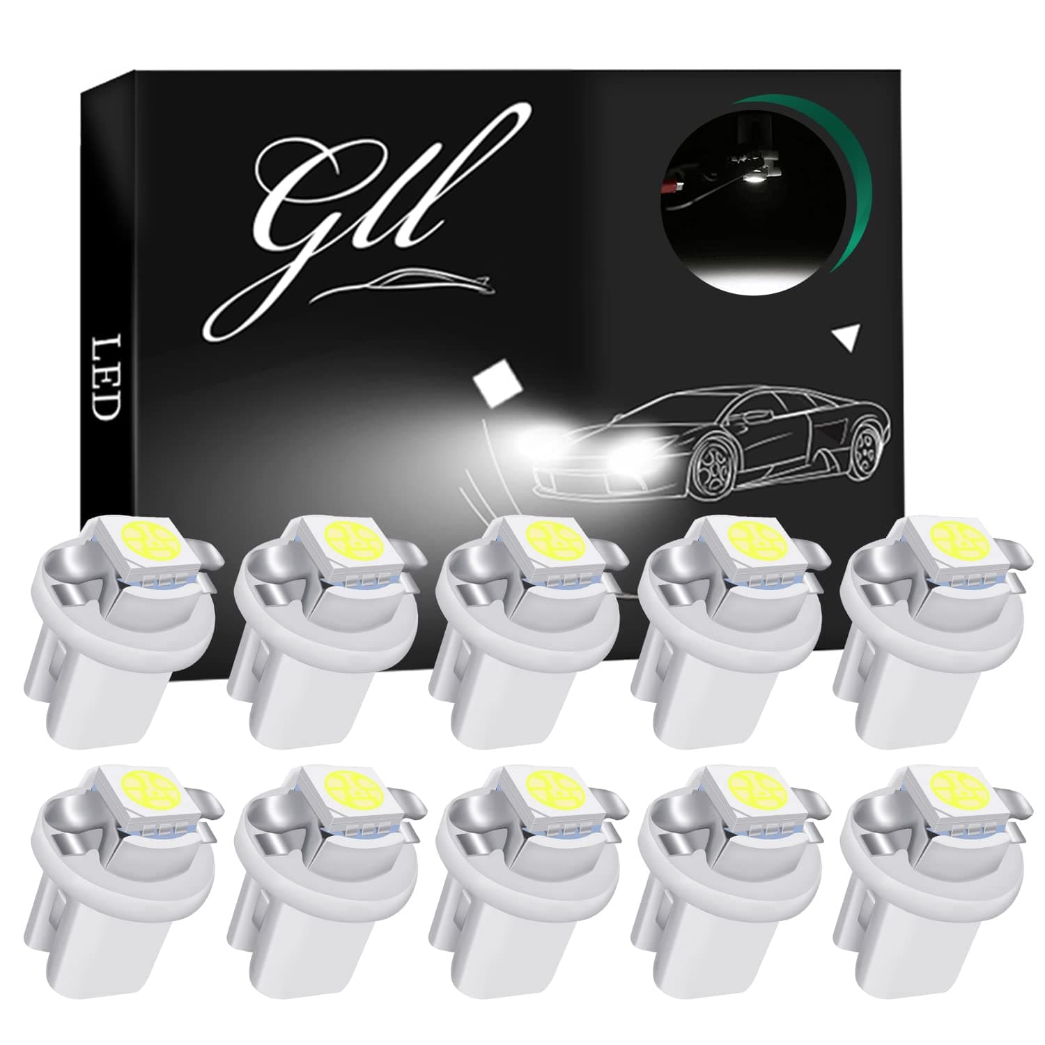 GLL 10pcs White T5 LED Bulbs B8.5 LED Dashboard Bulbs 1-5050-SMD for Car Interior Speedometer Dashboard Instrument Gauge Cluster Indicator Light Panel Dash Lamp