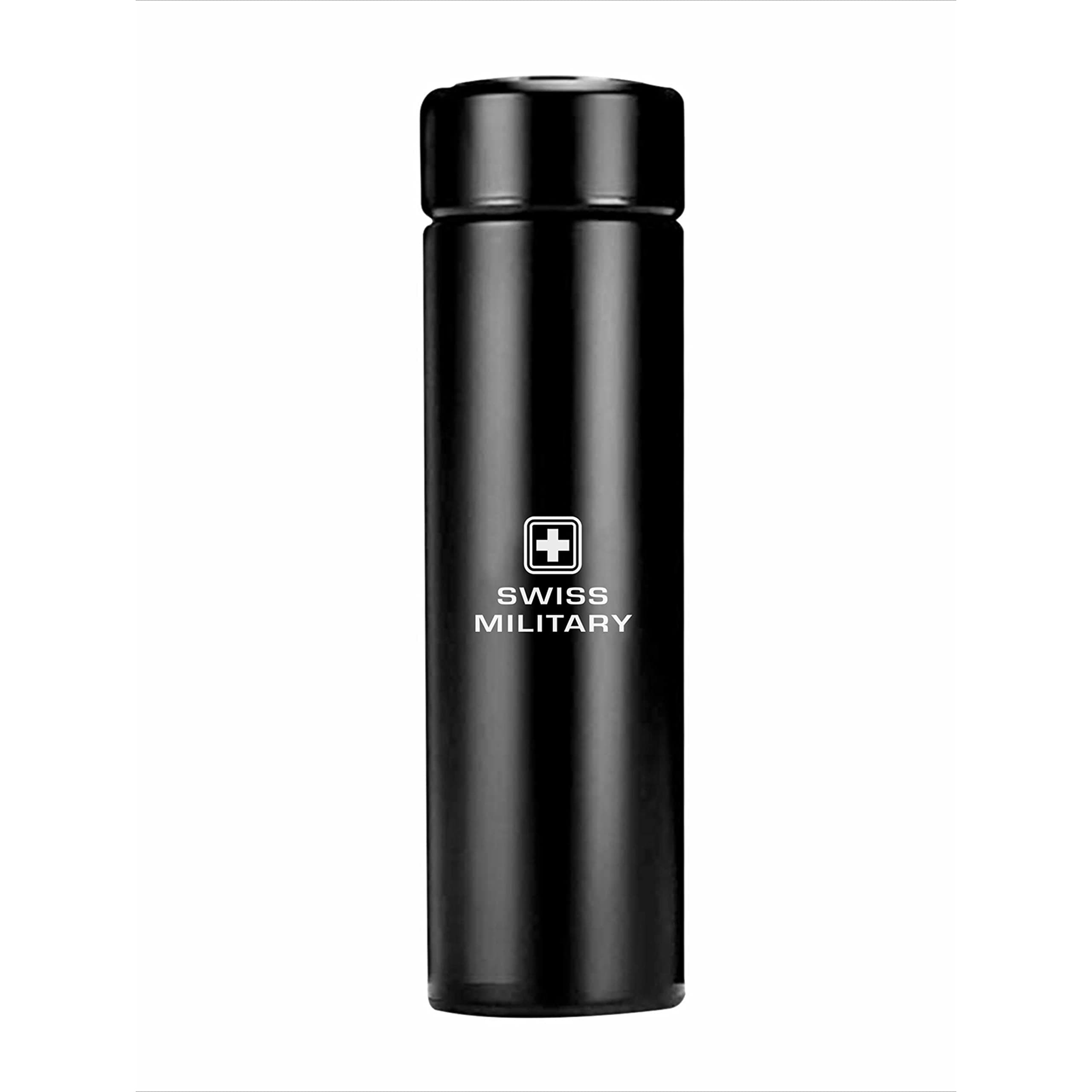 Swiss Military SMF5E Digital Vacuum Flask 500ml Multi Layer Filter Insulated Stainless Steel Bottle, BPA Free, Hot & Cold Water Thermos with Carry Loop, Matte Finish – Leak Proof for Travel Gym- Black