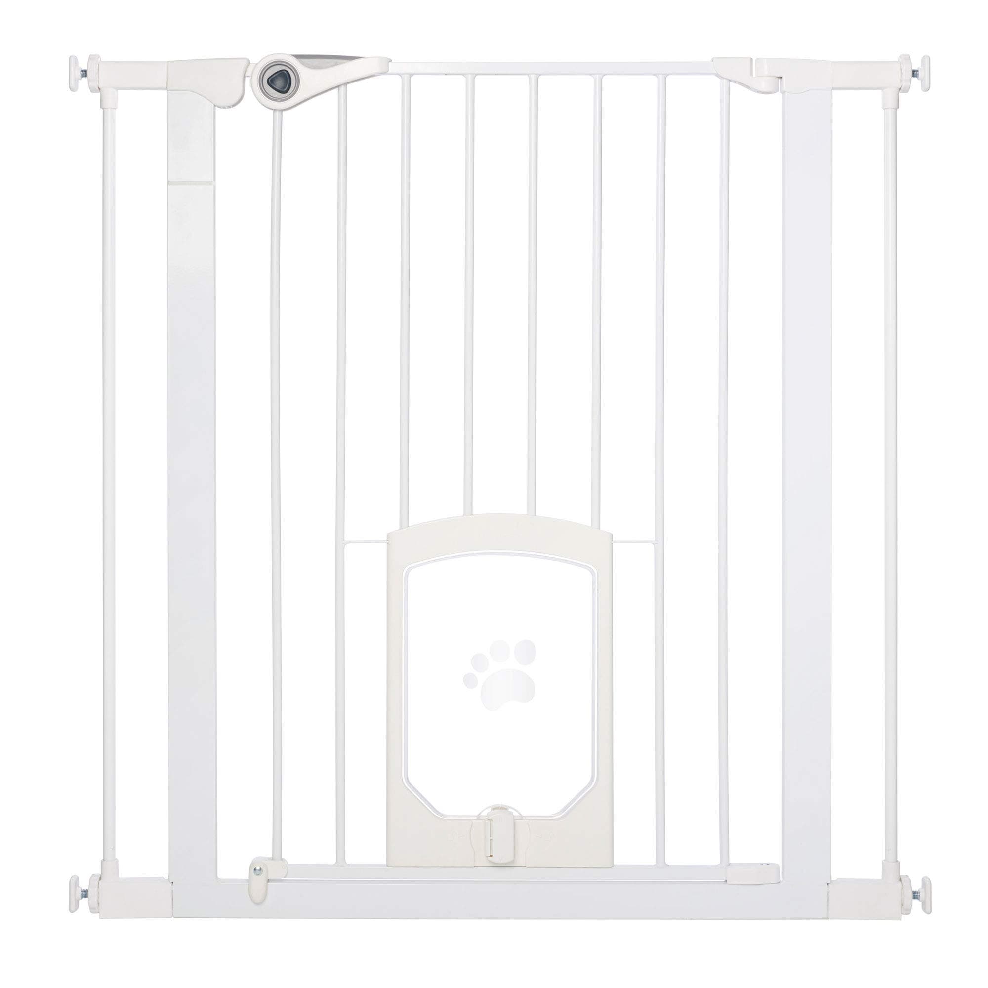North States MyPet 38" wide Petgate Passage: Secure gate with small lockable pet door. Pressure Mount. Fits 29.8" - 38" wide (30" Tall, White)