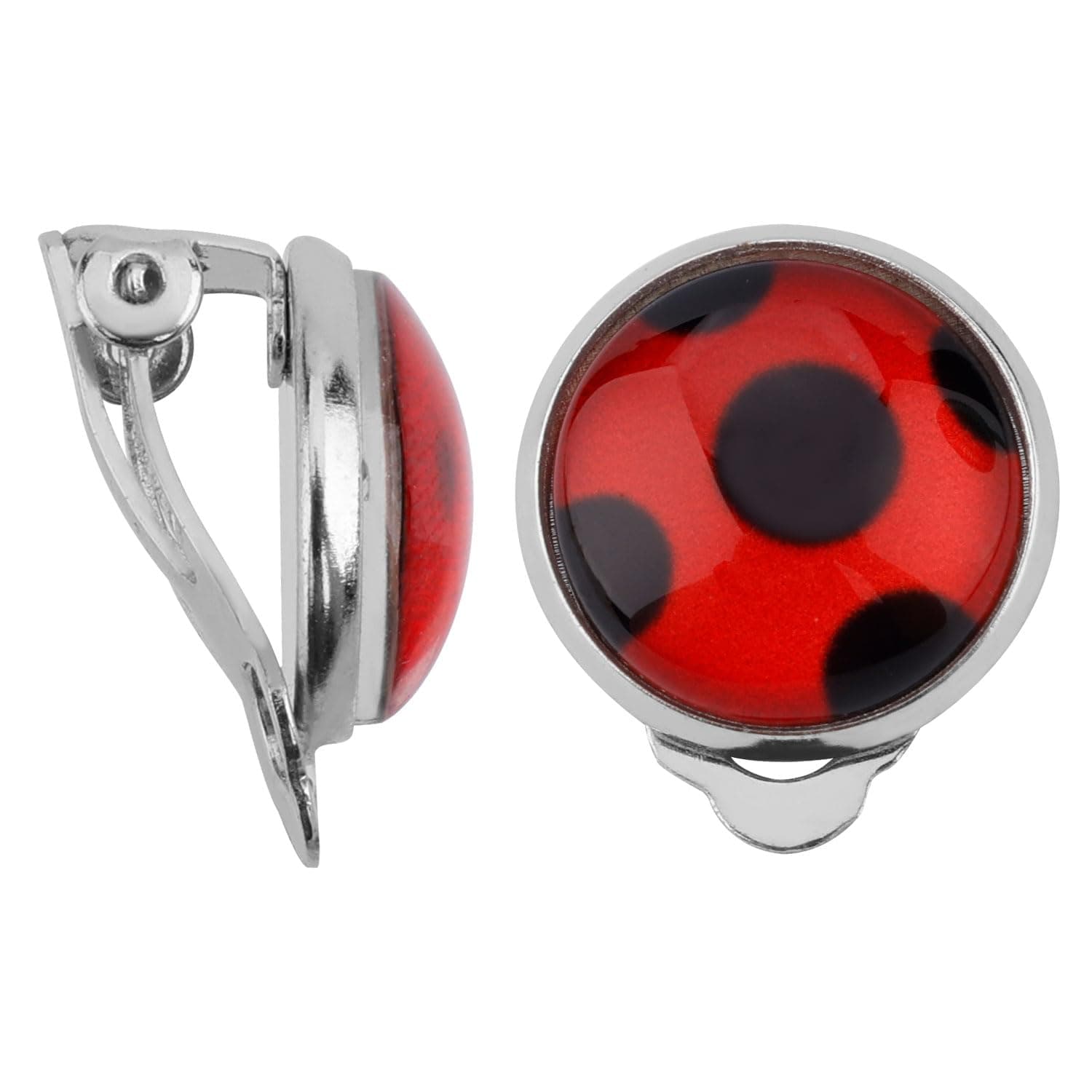 1 Pair Ladybug Earrings, Silver Clip Earrings Lady Bug Clip On Earrings Metal Red Bug Insect Stud Earrings Jewelry for Halloween Carnival