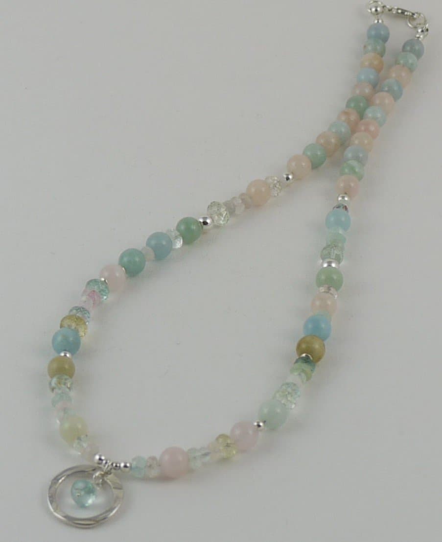 Mixed pastels Beryl gemstone and silver necklace