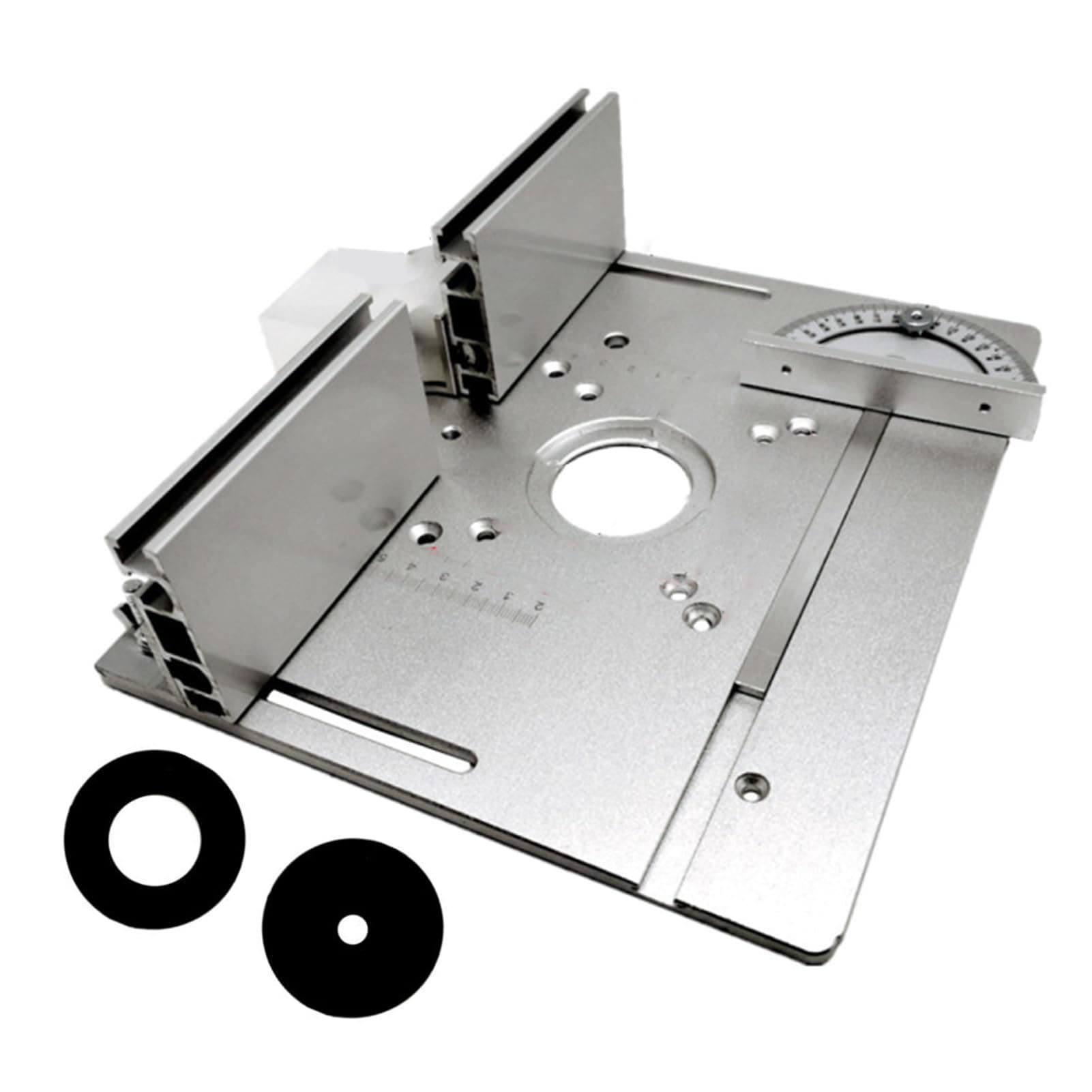 Luocute Router Table Insert Plate, 2 in 1 Aluminum Woodworking Bench Flip Board with Scale, 180° Rotatable Ruler Adjustable Fence, 85x85 70x60 for Electric Router Trimmer