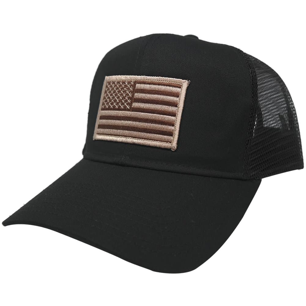 AC Racing USA American Flag Patch Snapback Trucker Mesh Cap - Black