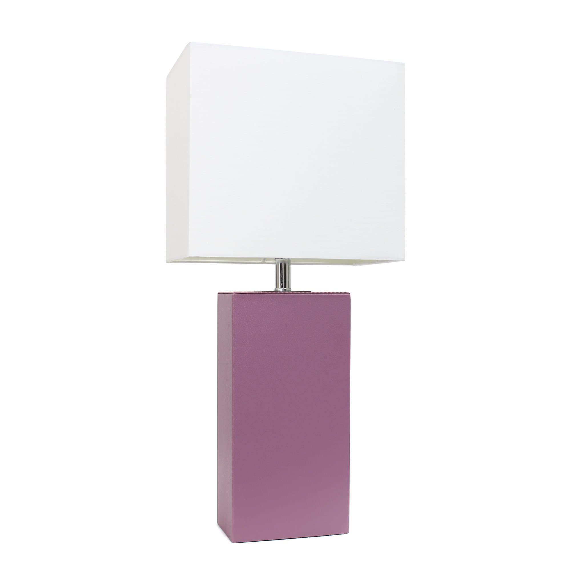 Elegant Designs LT1025-PRP Modern Leather Table Lamp with White Fabric Shade, Purple