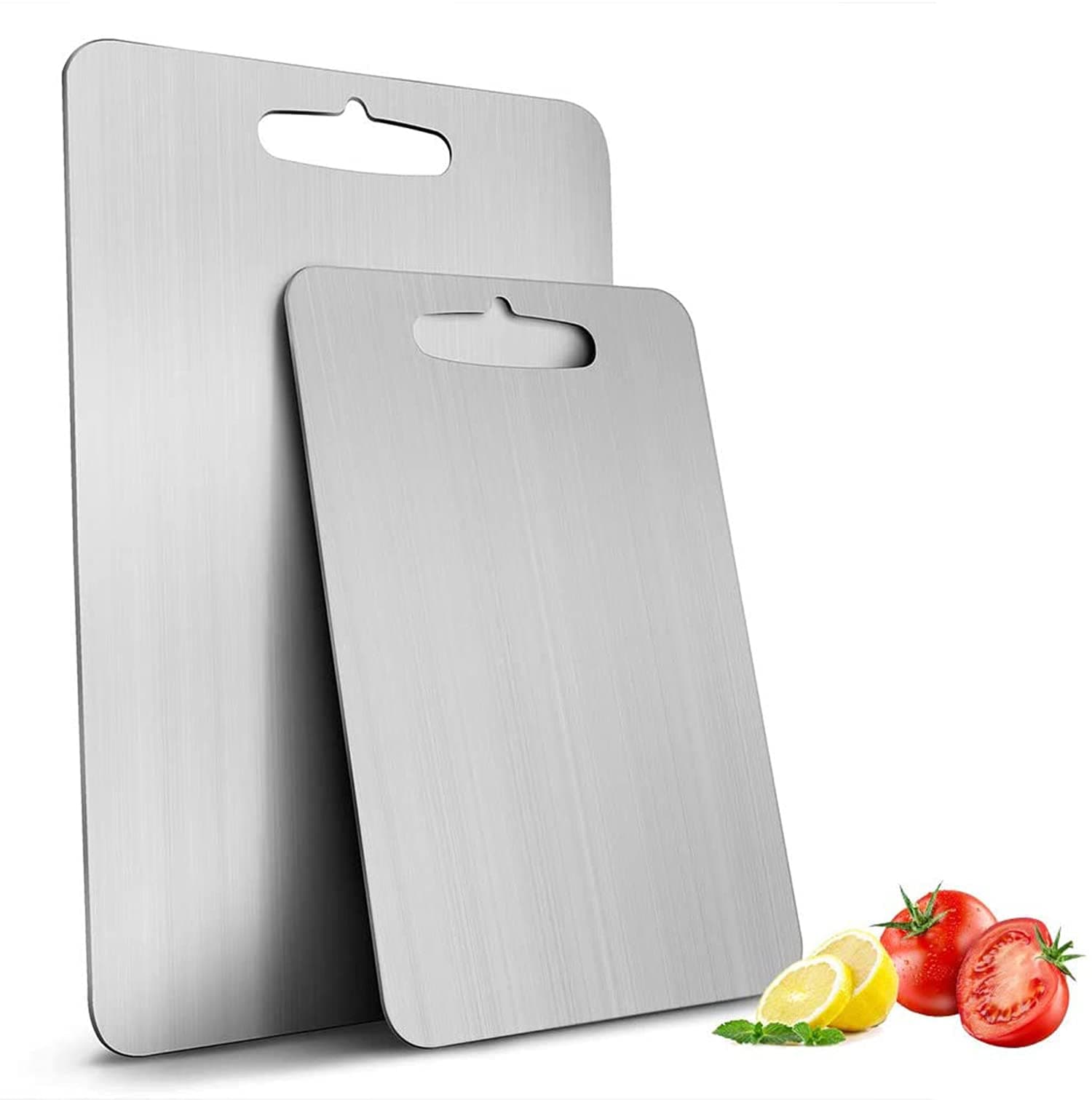 DELFINO Cutting Board, Cutting Board Chopping Board Cutting Block Mincing Mat Thick Stainless Steel Heavy Duty Non-Slip, for Kitchen Home Meat Vegetable Fruit (Large)