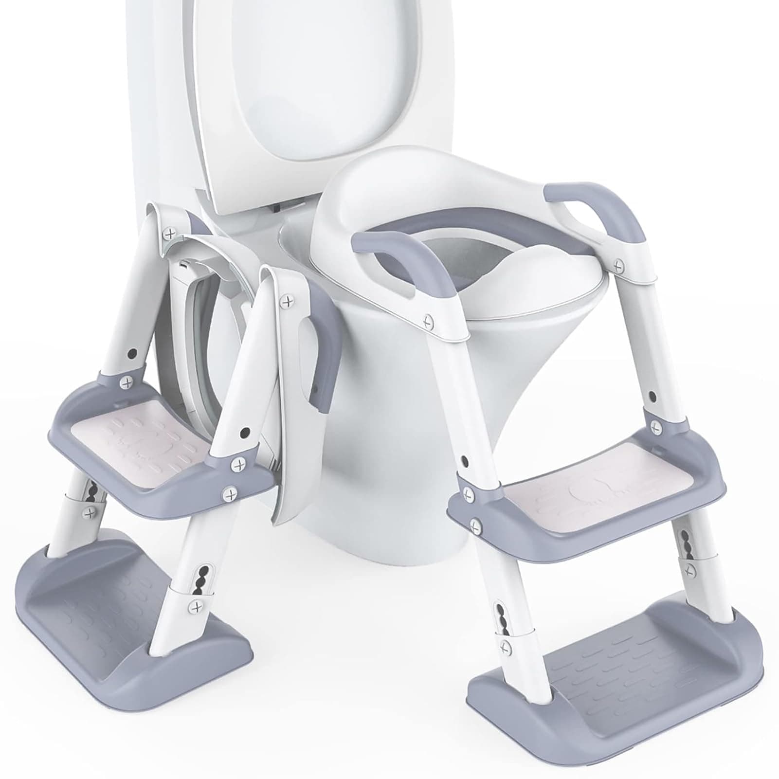 Potty Seat,U-HOOME Training Toilet Seat with Step Stool Ladder for Kid and Baby, Adjustable Toddler Toilet Training Seat with Soft Anti-Cold Padded Seat, Safe Handles and Non-Slip Wide Steps