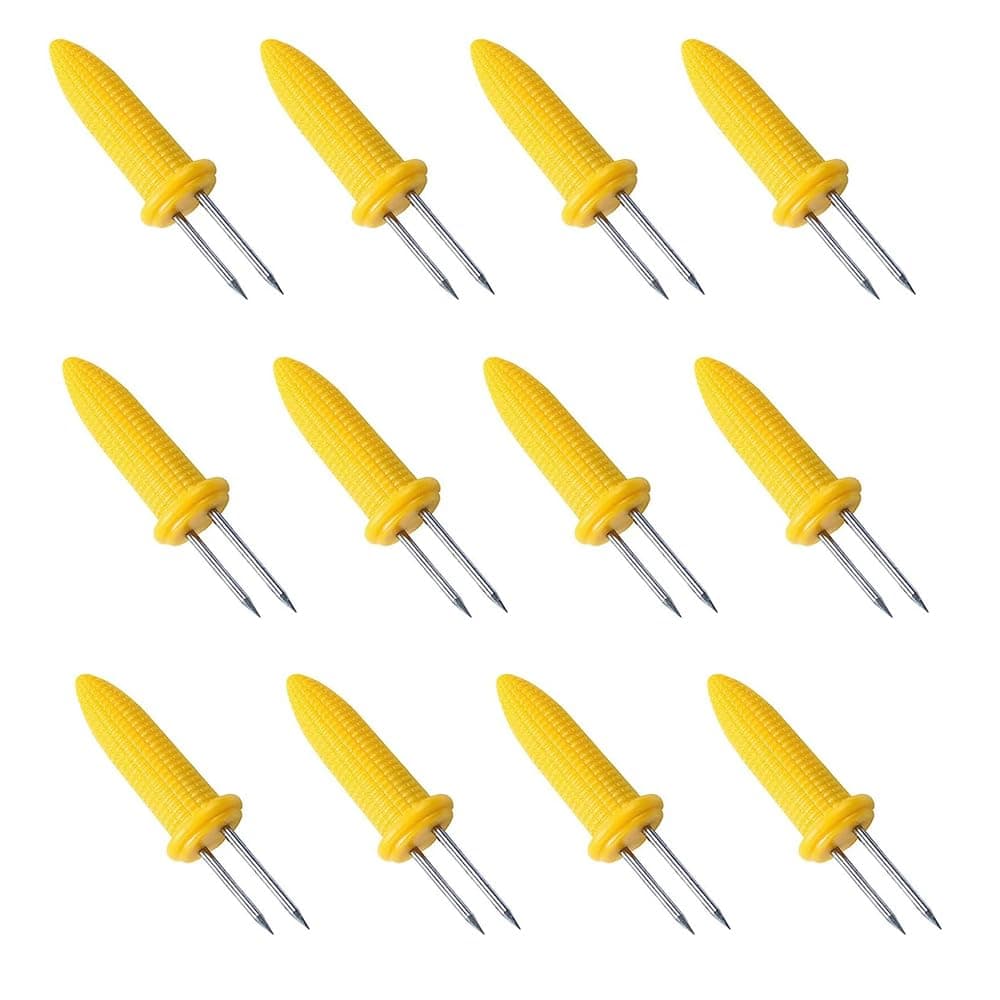 12 pieces corn on the cob holder, stainless steel corn on the cob skewers, corn on the cob holder, corn picks for BBQ, grilling, home, cooking, fruit forks