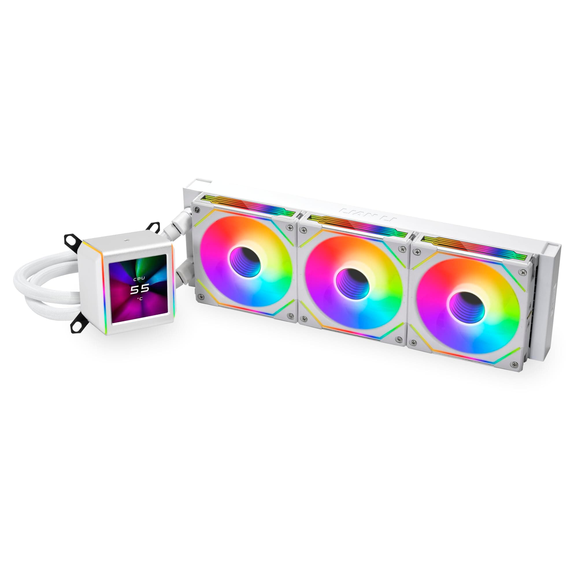 GA II LCD 360MM AIO - Asetek 8th Gen - 2.88” IPS LCD screen liquid cooler - Screen recording for videos and photos - Pre-installed daisy-chained ARGB fans or UNI FAN SL-INF fans (GA2ALCD36INW)