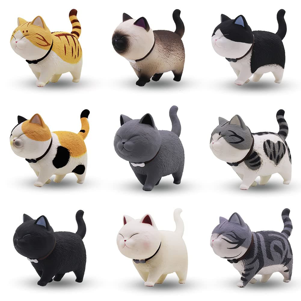 Kayzyue 9 Pcs Cat Figure Miniature Mini Cat Figurines Kitty Figures Toy Set for Crafts,Cake Topper,Easter Eggs,Desk Decoration,Succulent Plant Pot Decoration and Birthday Gift