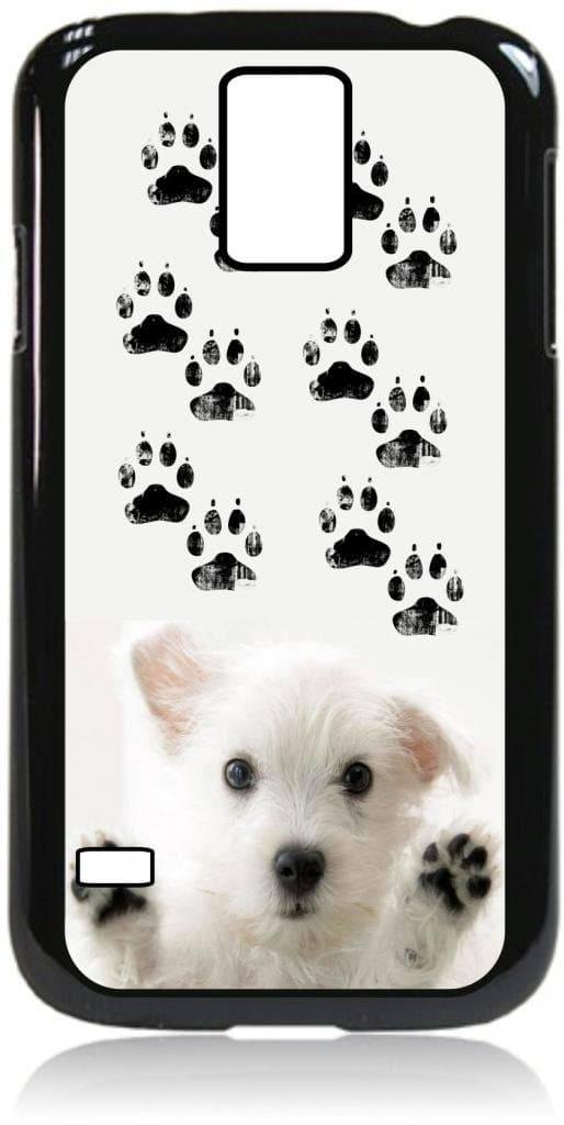 Cute White Puppy and Pawprints - Rubber Double Layer Protection Black case - Compatible with Samsung Galaxy S5 I9600