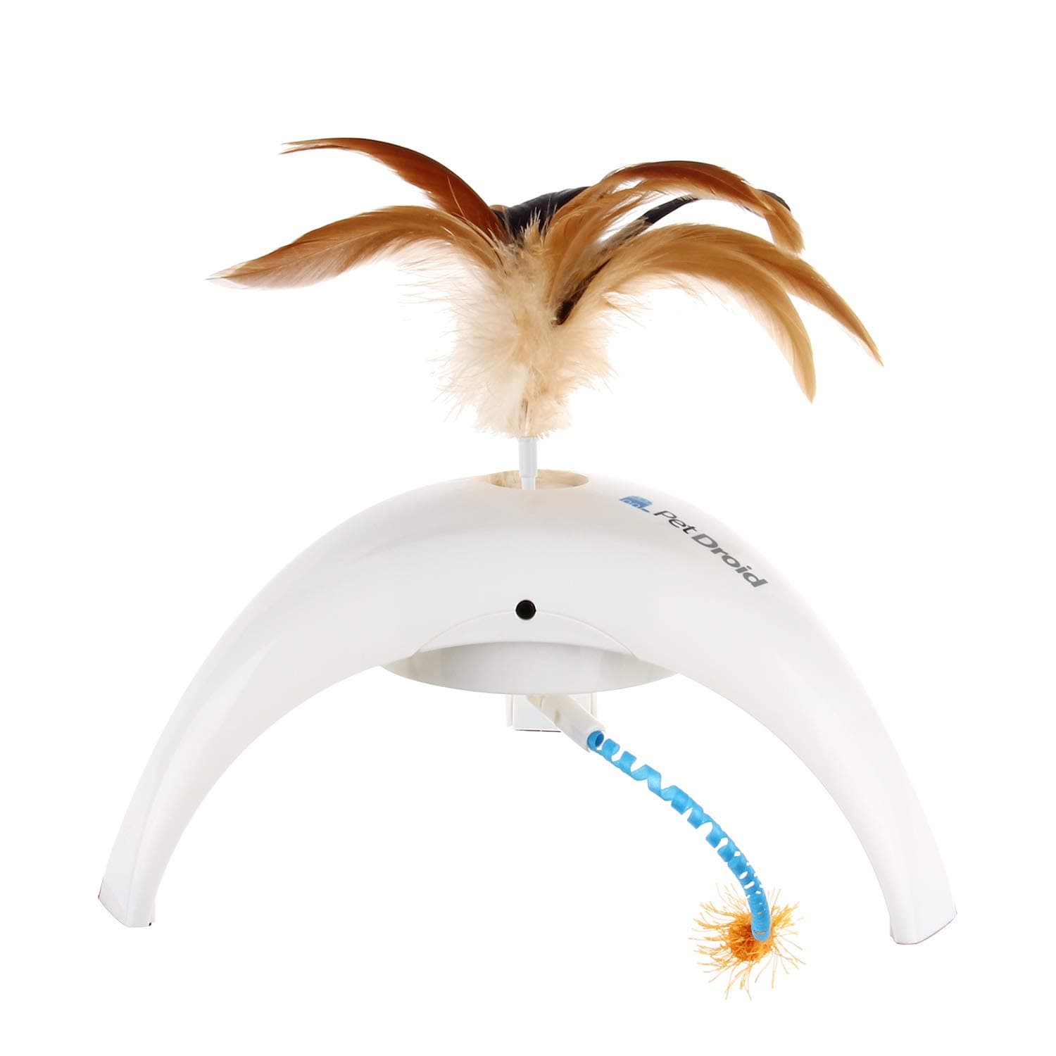 Gigwi Cat Interactive Toy Feather Electronic Tripod, PetDroid Kitten Toy Feather Spinner with 3 Non-Slip Rubber Feets Size 7.1x7.1x.3.9 Inches, White Color