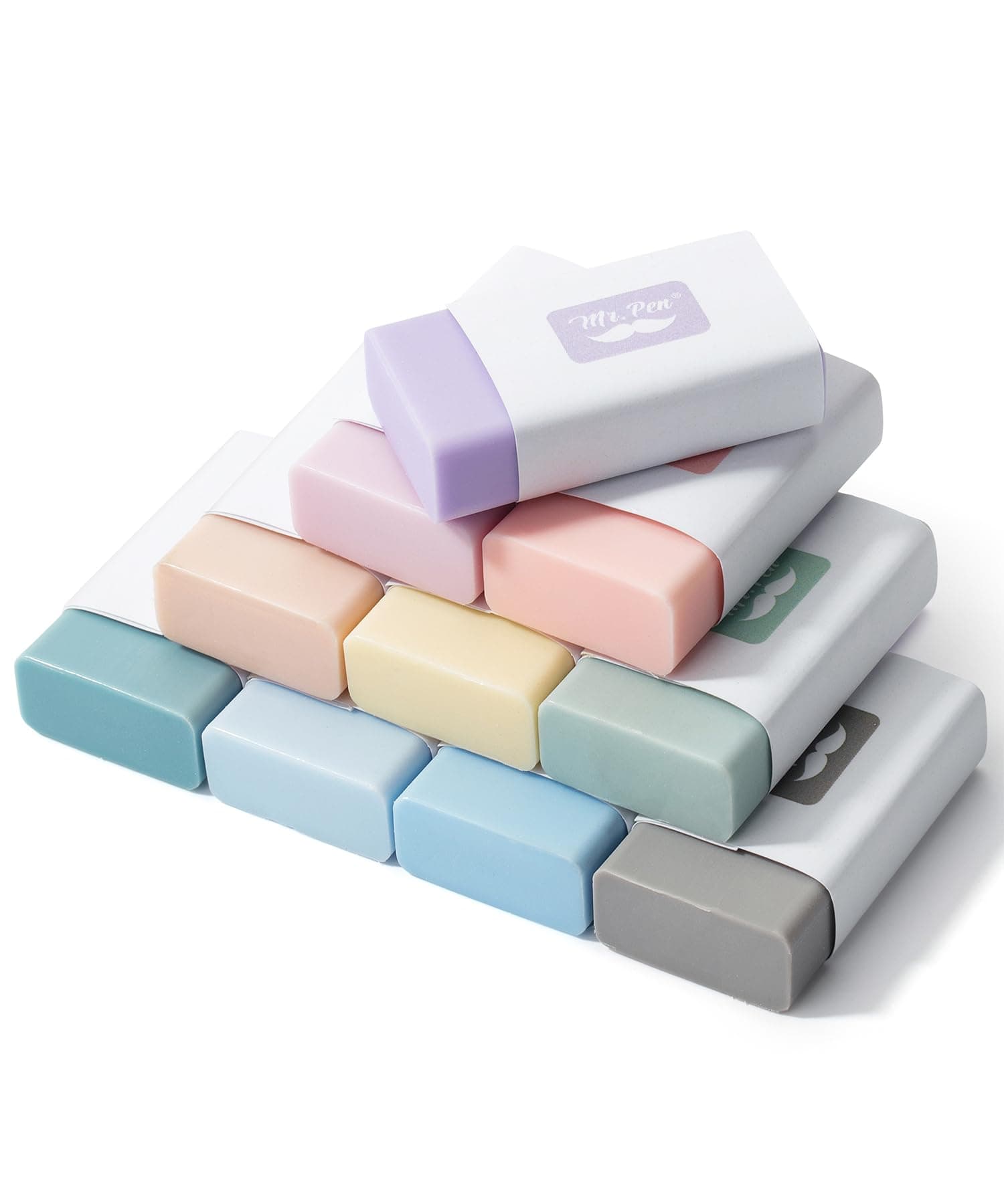 Mr. Pen- Erasers, 10 Pack, Pencil Eraser, Muted Morandi Colors, Erasers for School, Large Eraser