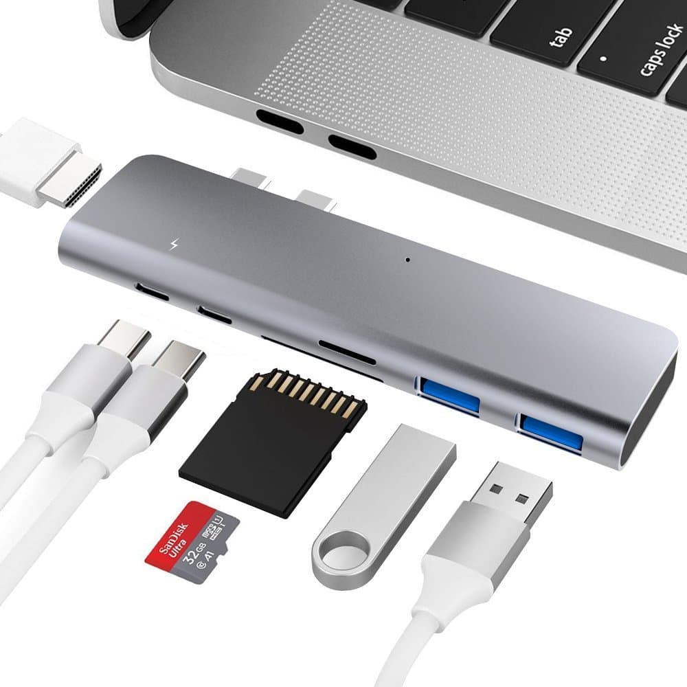 ZILI USB C Hub, Aluminum USB-C Hub Adapter Dongle for MacBook Pro 13" and 15" 2016/2017, Gray