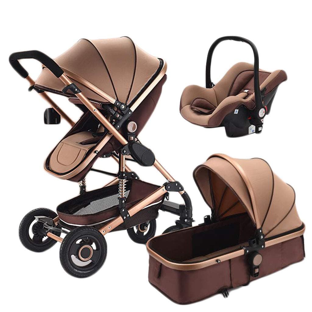 Baby Carriage High Landscape Can Sit Horizontal Portable Folding Two-Way Shock Absorber Newborn Four Seasons Universal Optional 3 Color (Color : Brown)