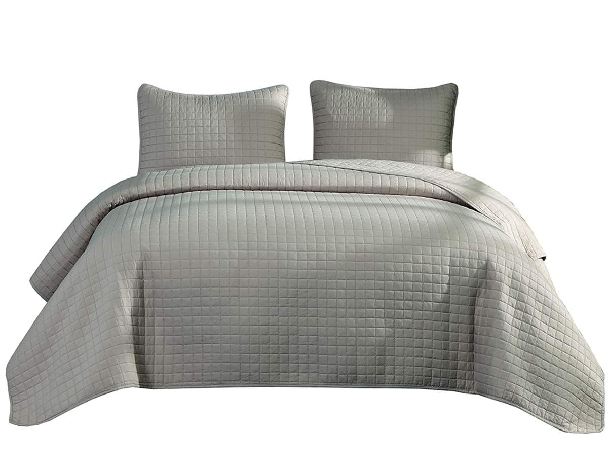 JUSTSWAG PDTXCLS HlpiAMok Aeiniwer Williom Town Prewashed 3 PC Solid Color Quilted Pattern Coverlet Quilt Set, Khaki, Queen