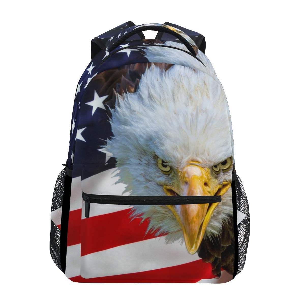 ALAZAAmerican Bald Eagle On USA Flag Animal Large Backpack Personalized Laptop iPad Tablet Travel School Bag with Multiple Pockets for Men Women College