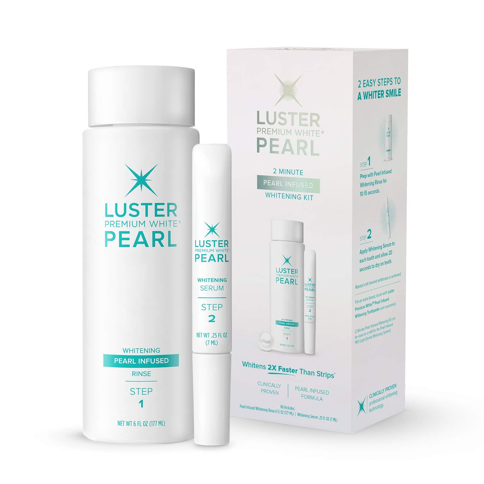 Luster Premium White 2-Minute Pearl Infused Teeth Whitening Kit, Fast Teeth Whitener, Pearl Infused Whitening Rinse & Whitening Serum (2-Piece Kit), Mint