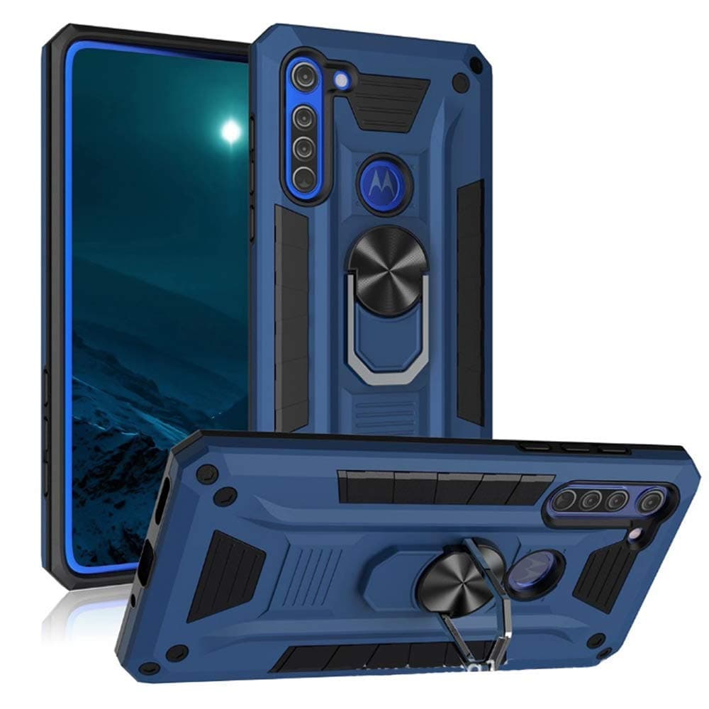 for Moto Edge 5G Case, Heavy Duty Armor with 360 Rotating Ring Holder Kickstand Feature Shock Absorbing Full Body Protective Defender Rugged Case for Motorola Moto Edge 5G (2020) -Blue