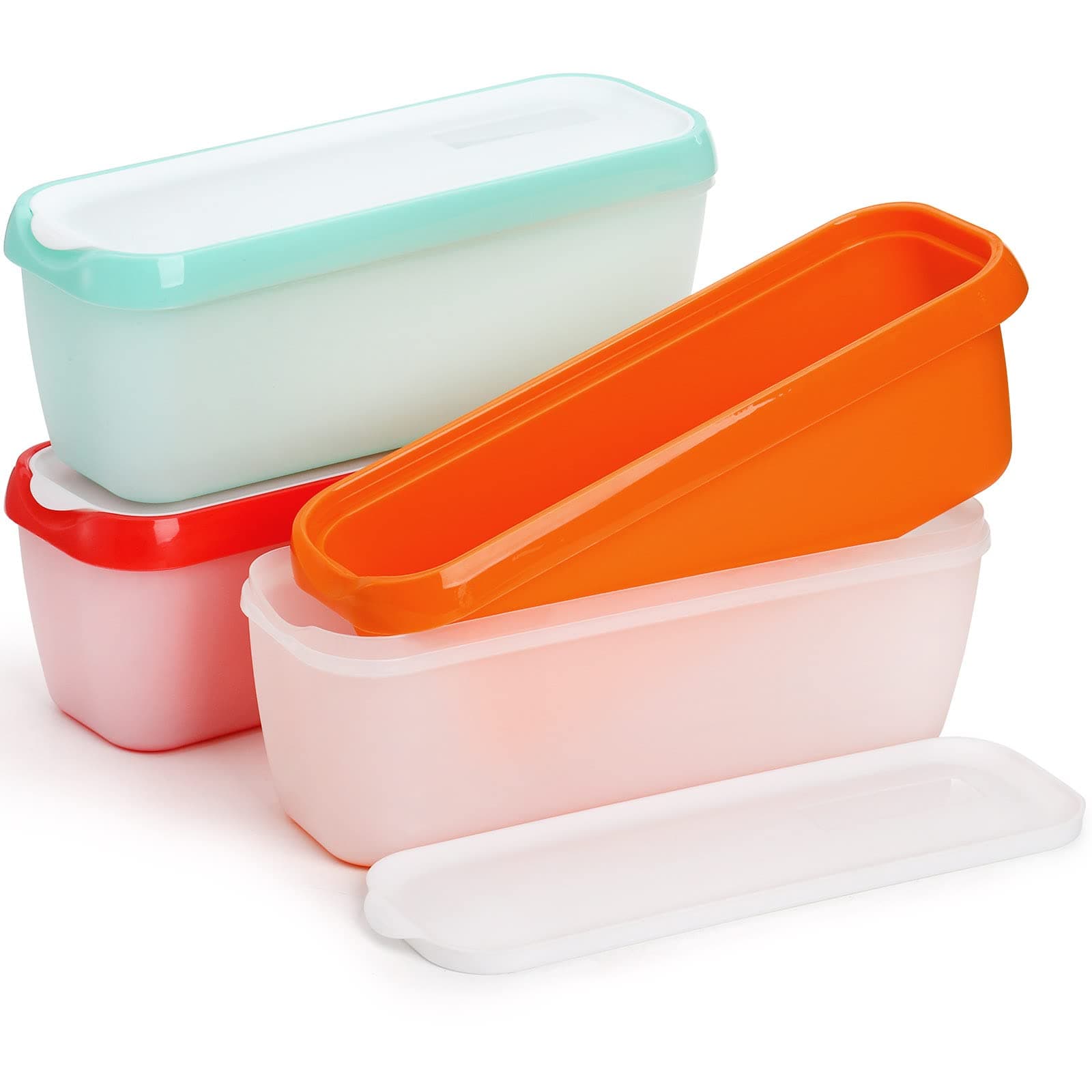 3 Pack Ice Cream Containers, 1.5L Freezer Storage Tubs with Lids for Ice Cream, Long IceCream Tub for Sorbet, Frozen Yogurt and Gelato, Non-Slip Base, Dishwasher Safe