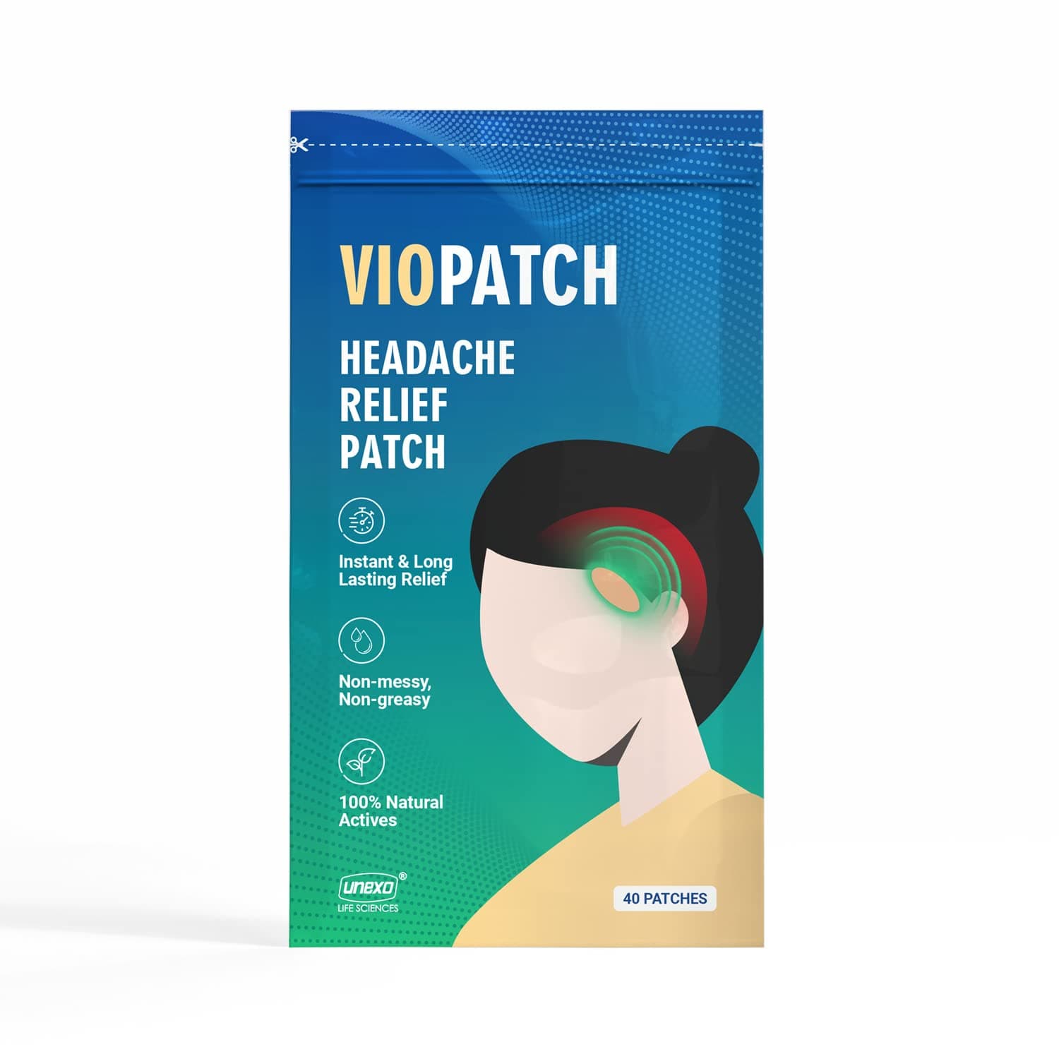 Viopatch Headache Relief Patch - 40 Patches - Instant & Long Lasting Relief for Headaches, Migraines & Sinus Pains