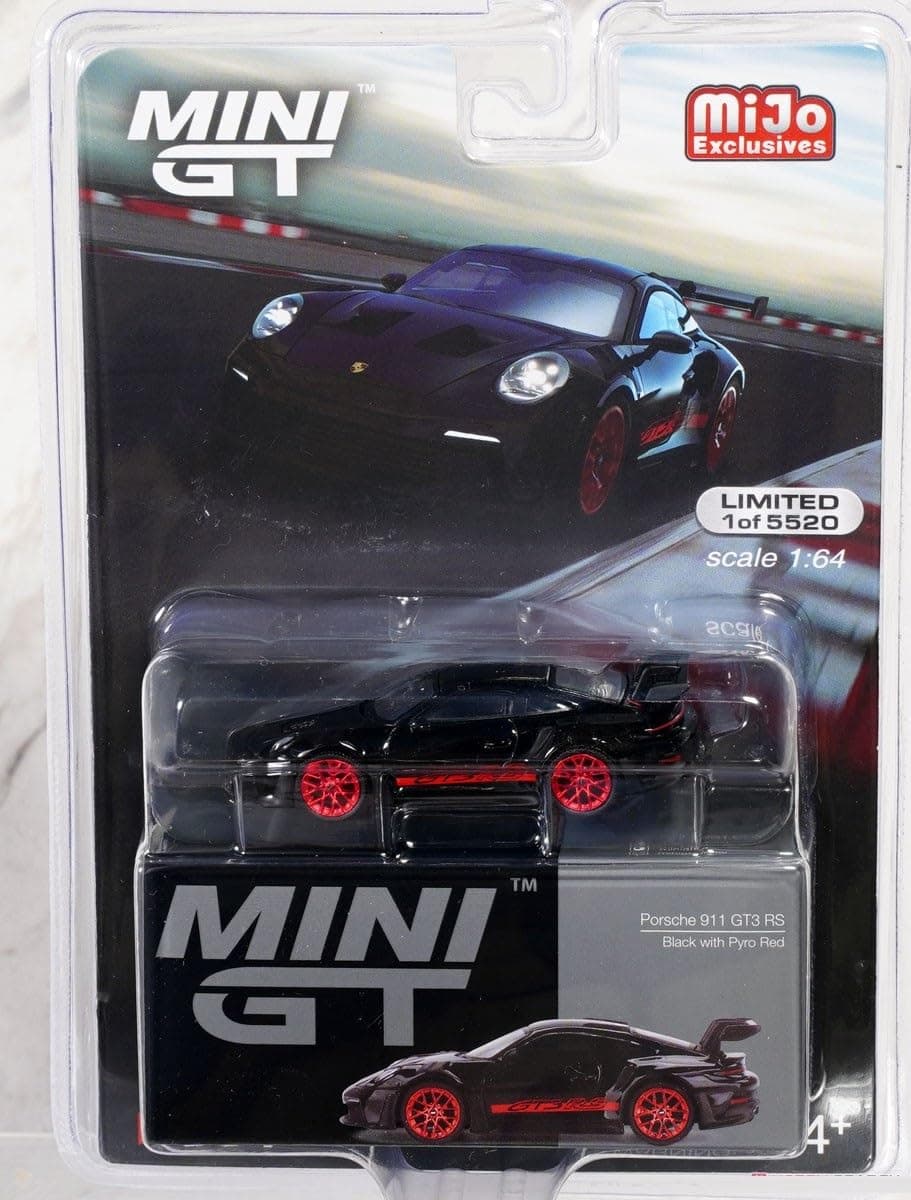 Truescale Miniatures True Scale Model Car Compatible with Porsche 911 (992) GT3 RS Black with Pyro Red 1/64 Diecast Model Car MGT00681
