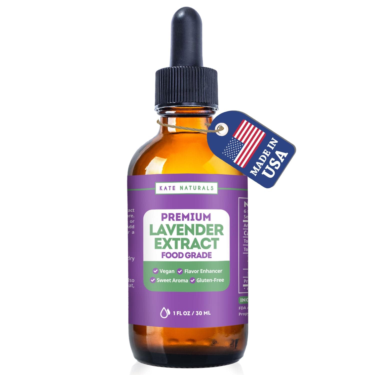 Kate Naturals Lavender Extract For Baking, Coffee & Drinks (1Oz) - . Vegan Flavoring. Tasty Gluten Free Food-Grade Edible Oil. Culinary Cooking