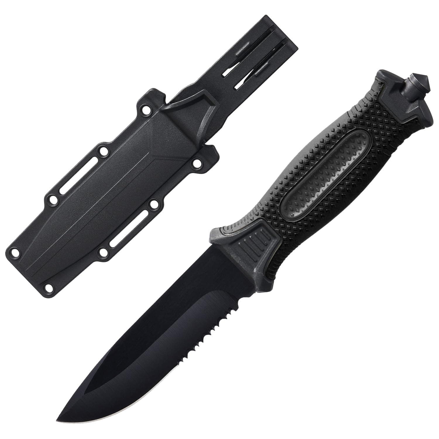 Leopcito 10" Fixed Blade Tactical Knives with Sheath and Clip, Stainless Steel Survival Hunting Bushcraft Full Tang Non-Slip Handle Knife for Camping, Hunting, Adventure, Outdoors, EDC, Black