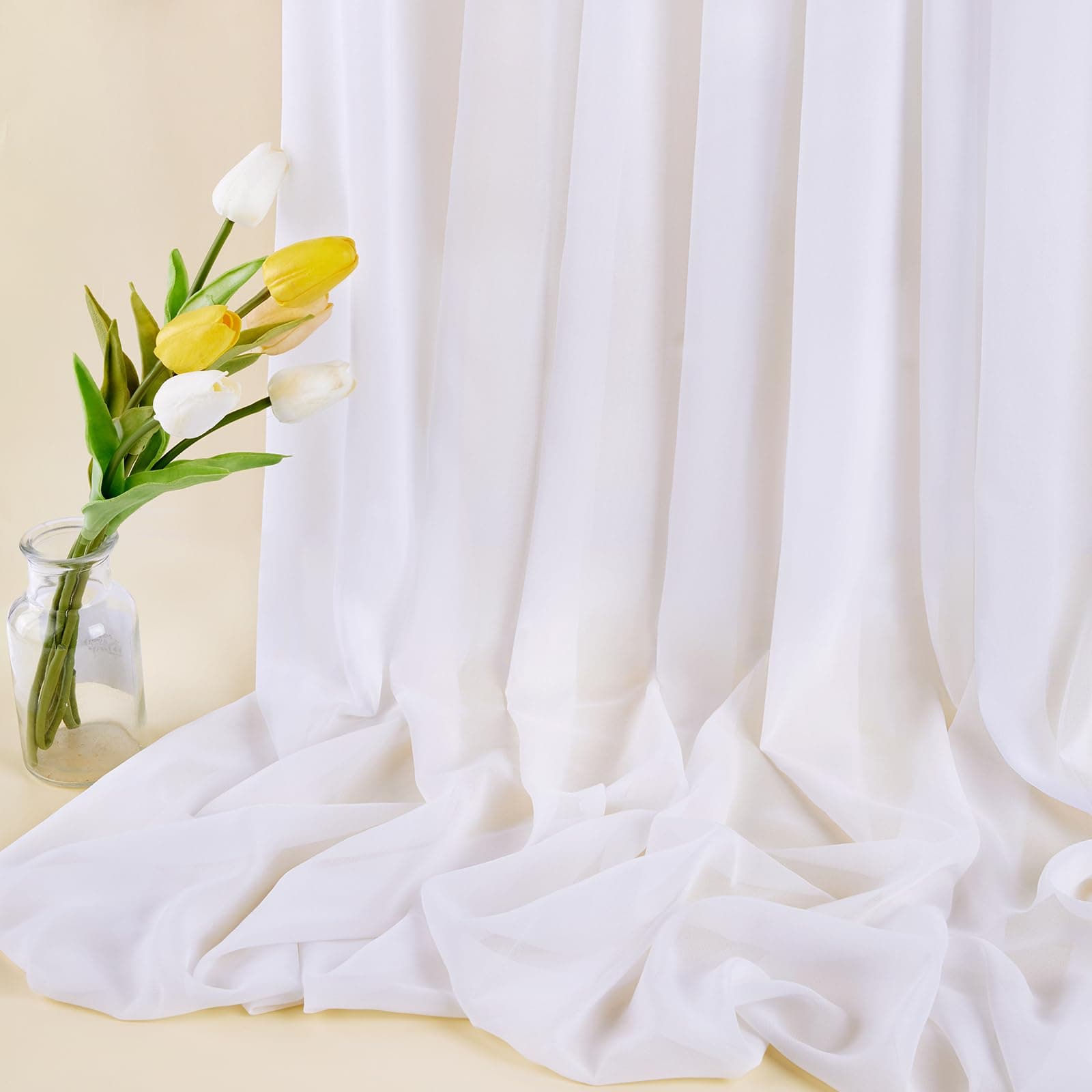 5 Yard White Chiffon Fabric by The Yard, 58 Inch Wide Elegant Sheer Chiffon Fabric for Wedding Costume Sewing Clothing Crafting Table Runner DIY Project