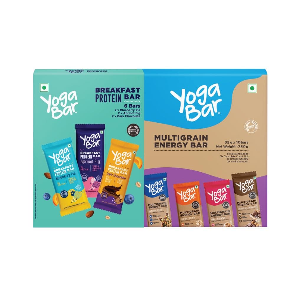 Protein Bar Combo, 16 Bars | Multigrain Energy Bar x 10 and Breakfast Protein Bar x 6 | Protein Snack with High Fibre