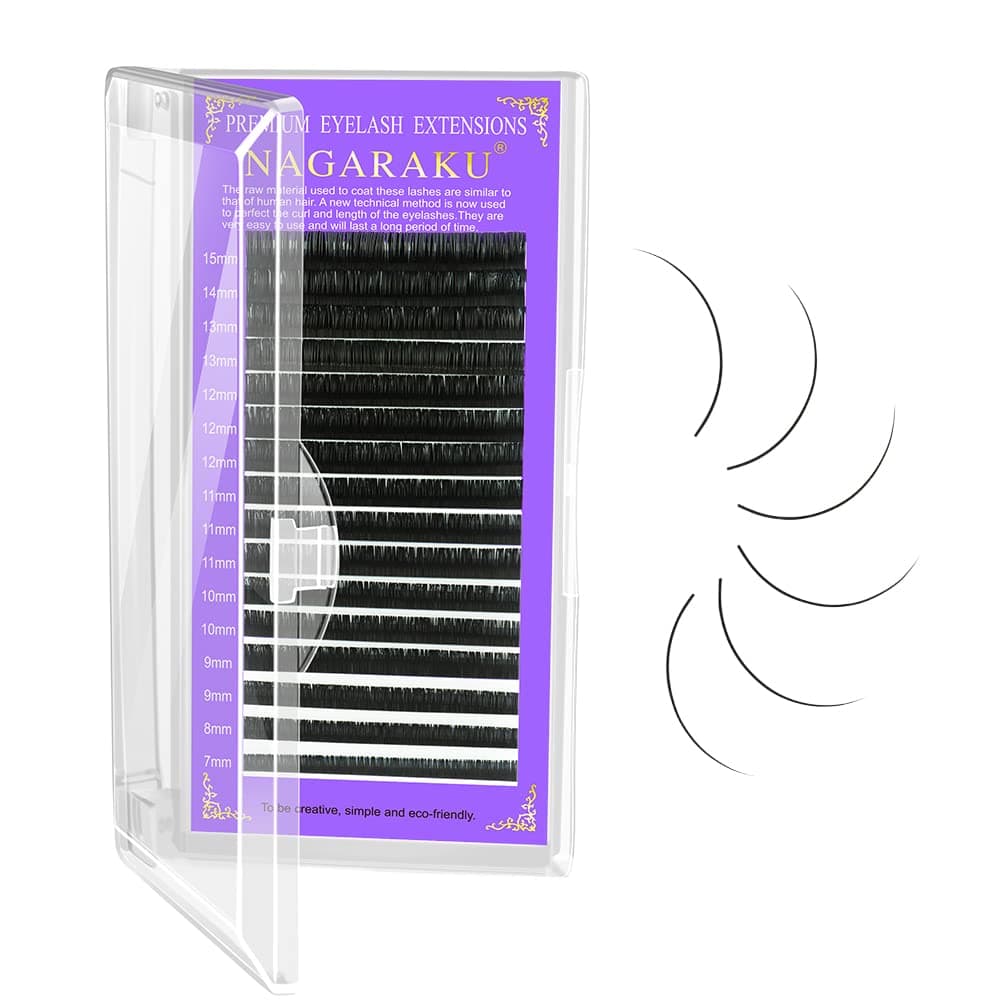 NAGARAKU Extension Eyelash 0.07 D Curl 8-15mm Mix Matte Black Individual Volume Lash Extensions Classic 1:1 Lash Extensions Soft Matte Black Single Eyelashes Natural Semi Permanent Eyelashes 16 Rows