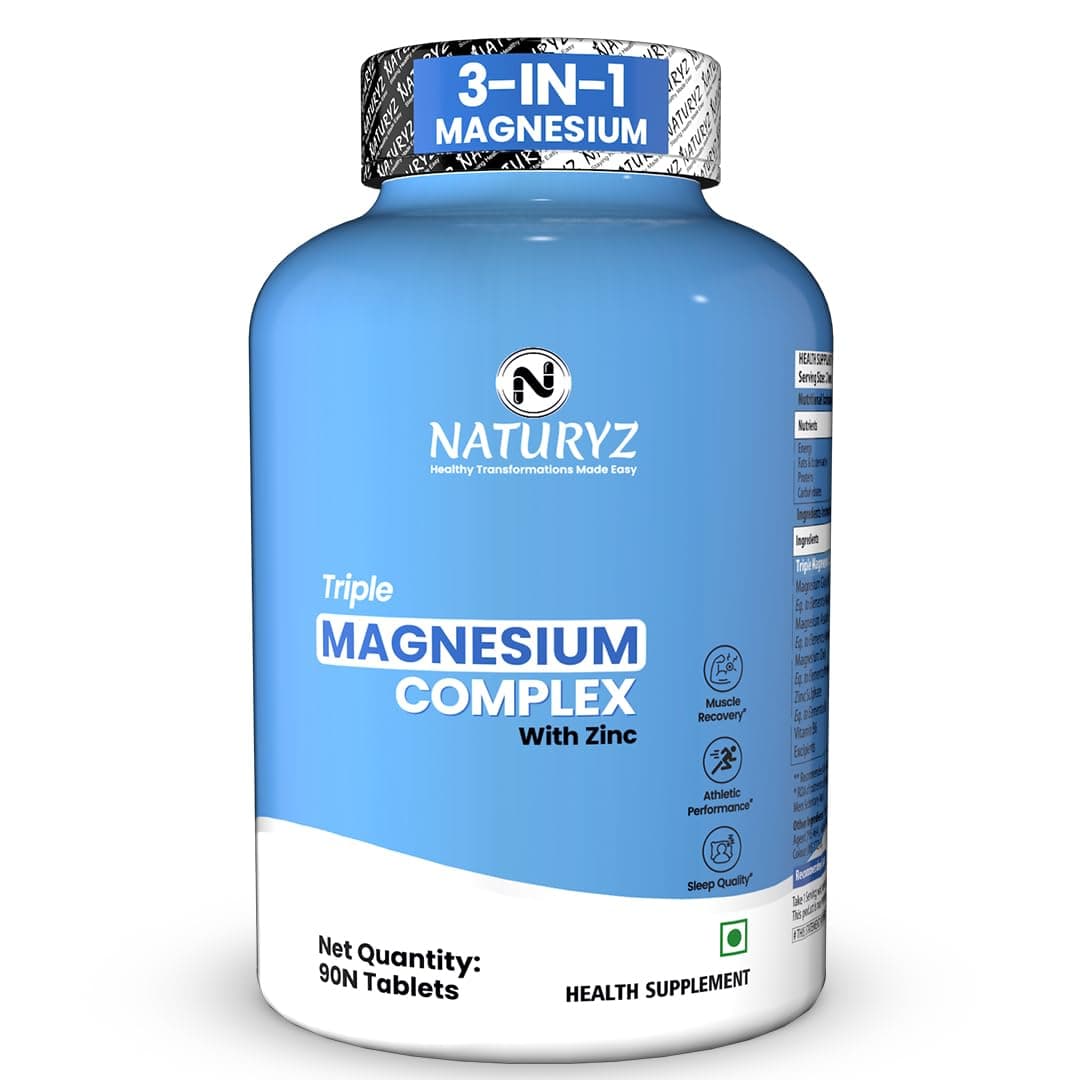 Triple 3-in-1 Magnesium Complex 1736mg (Glycinate, Aspartate & Oxide) with Zinc for Maximum Absorption | Supports Stress Relief, Sleep, Muscle Recovery, Nerves, Joints & Cognition - 90 Tablets