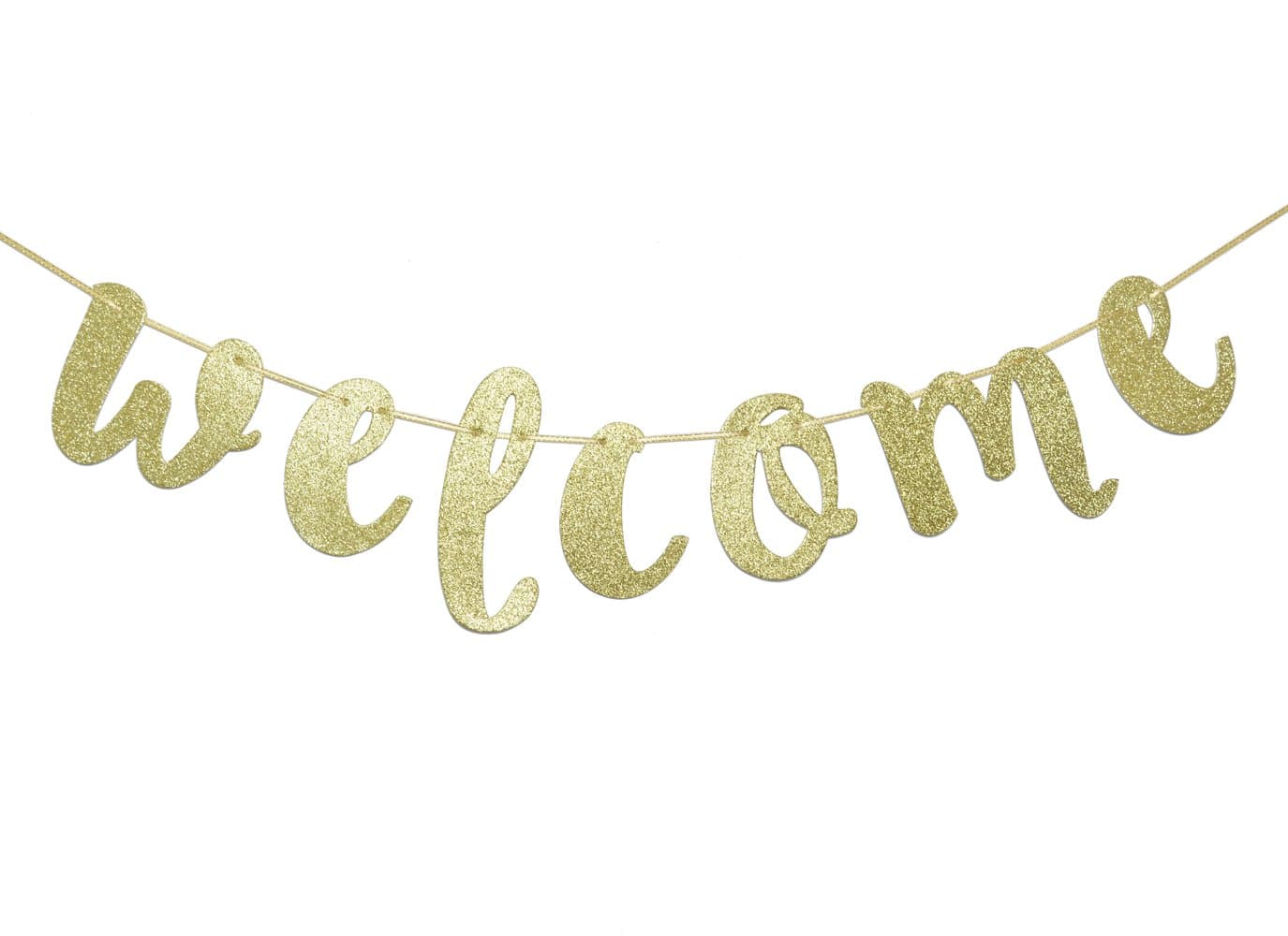 Welcome Gold Glitter Hanging Sign Banner - Reusable Decorations for First Day of School, Classroom, Wedding, Graduation, Home Decor