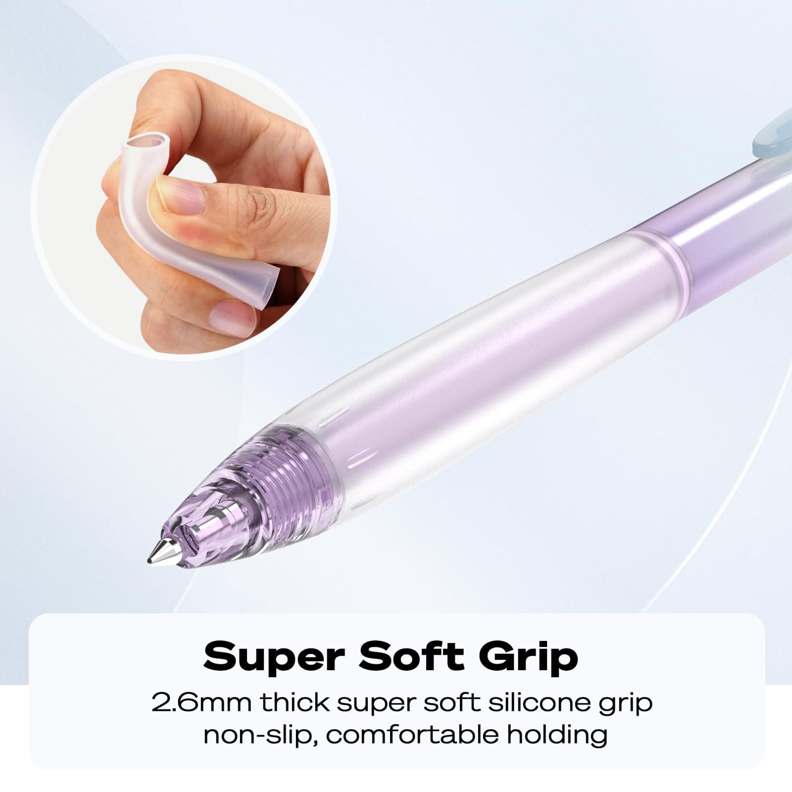 WRITECH Retractable Gel Ink Pens:0.7mm Black Ink Aesthetic Gradient Color Barrel Soft Grip Medium Point Pen with 5 Refills for Journaling Smooth Writing Fast Dry Smudge Free