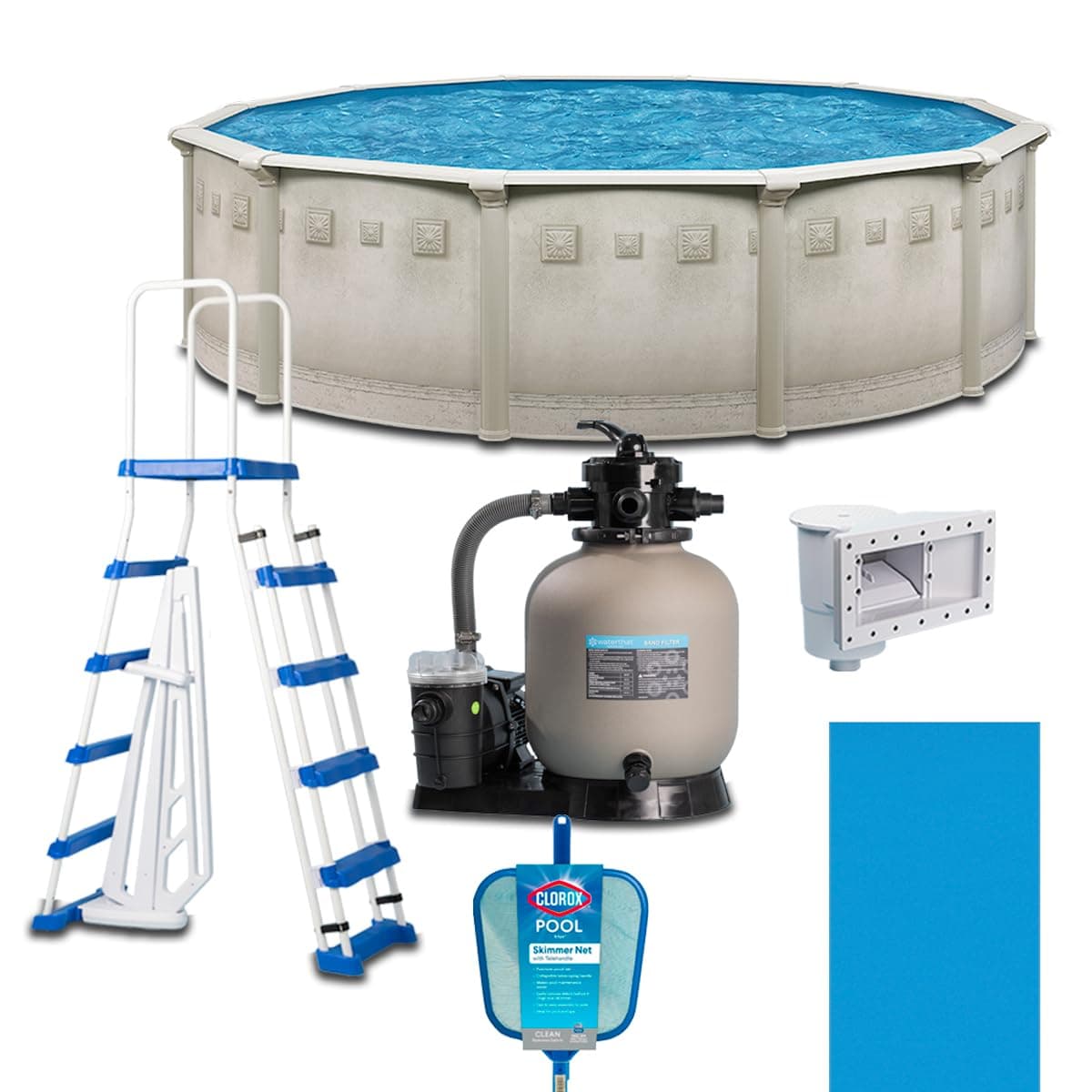 Steel Frame Above-Ground Pool Kit, DIY Family Size Backyard Pool with Sand Filter Pump, Ladder, Liner, Skimmer, and Net (Laredo, 18' x 52")