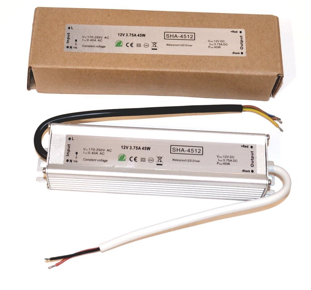 45W 3.7A LED Transformer Trafo Power Supply Driver Adapter IP67 Waterproof DC 12V for LED Bulbs Strip