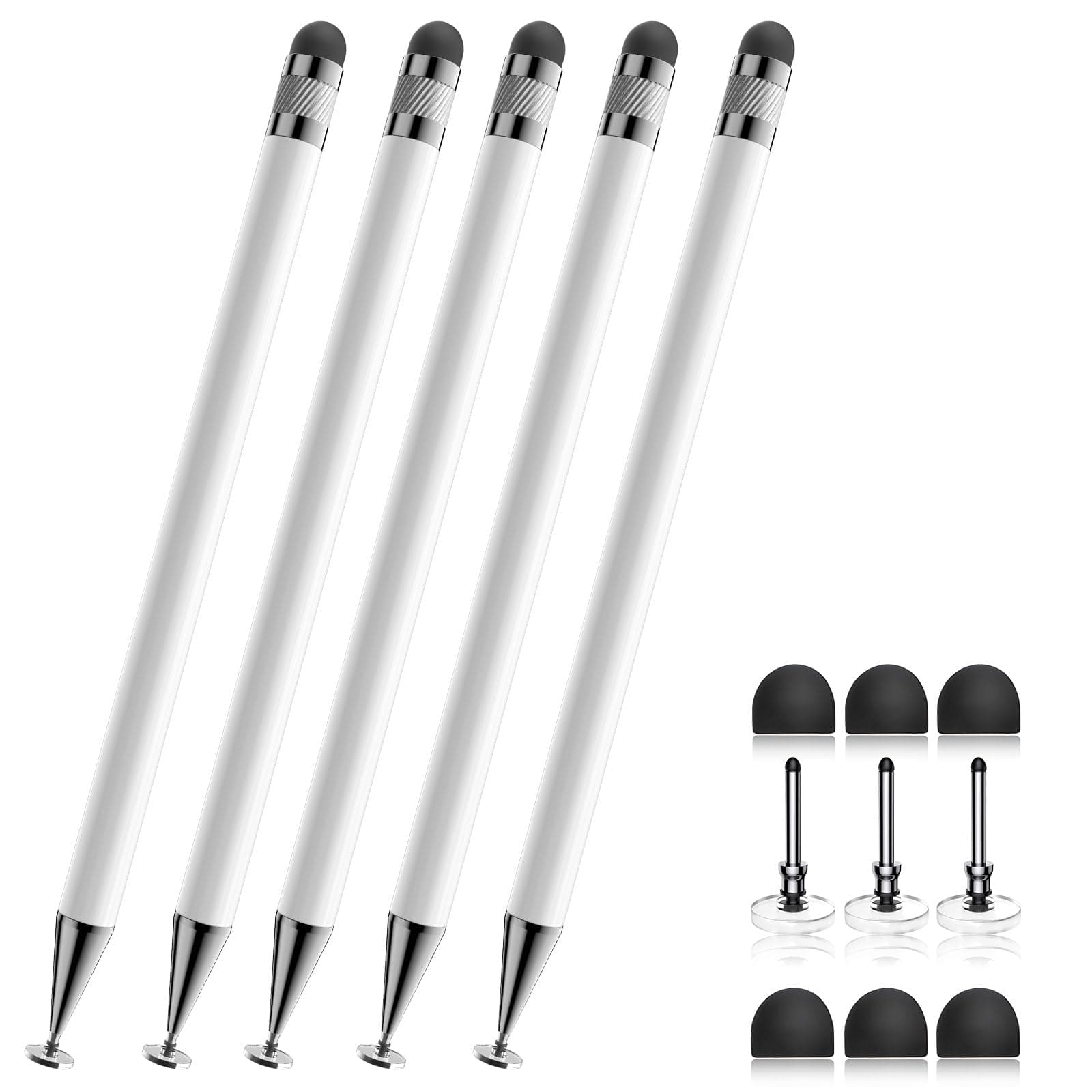 Bopomofo Stylus (5 Pcs), 2-in-1 Stylus Pen for Touchscreen, High Precision and Sensitivity, Suitable for iPhone/ipad/Android Tablets, Compatible with Touch Screens,White