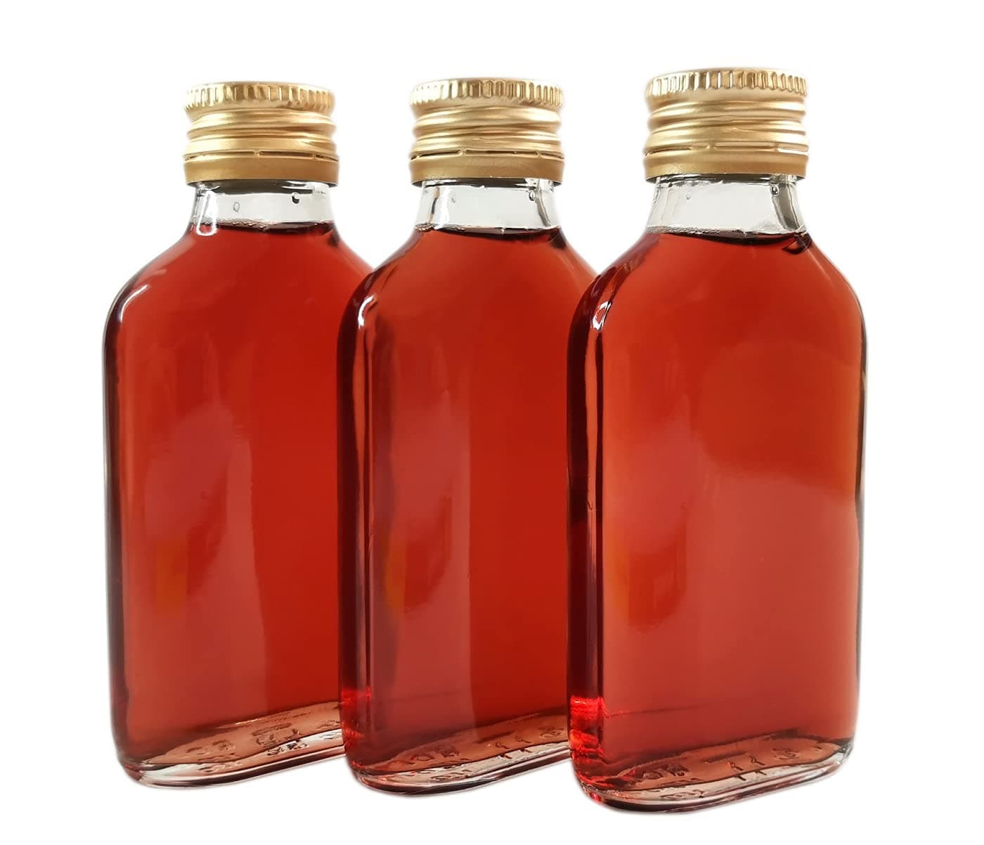 10 x 100ml Flask Empty Glass Bottles 100ml and GOLD Screw Caps for Filling it Yourself Storage Wine Gin